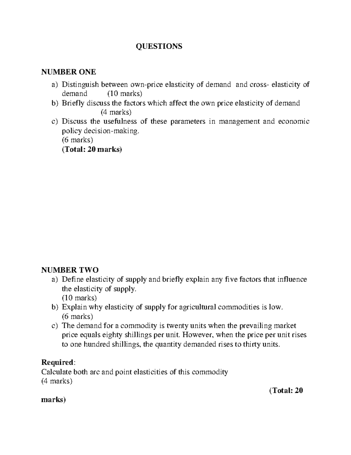 CPA 2 Economics Paper 4 - Practice Materials - QUESTIONS NUMBER ONE a ...