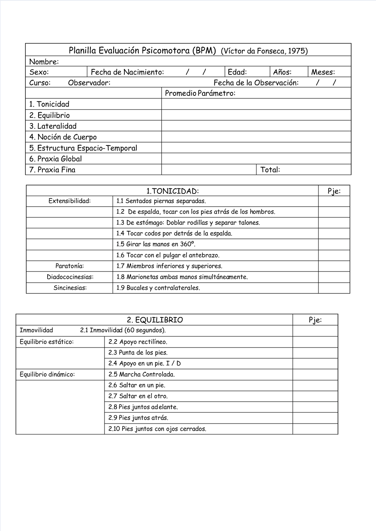 Fdocuments - CARTILLA DE EVALUACIÓN - Planilla Evaluación Psicomotora ...