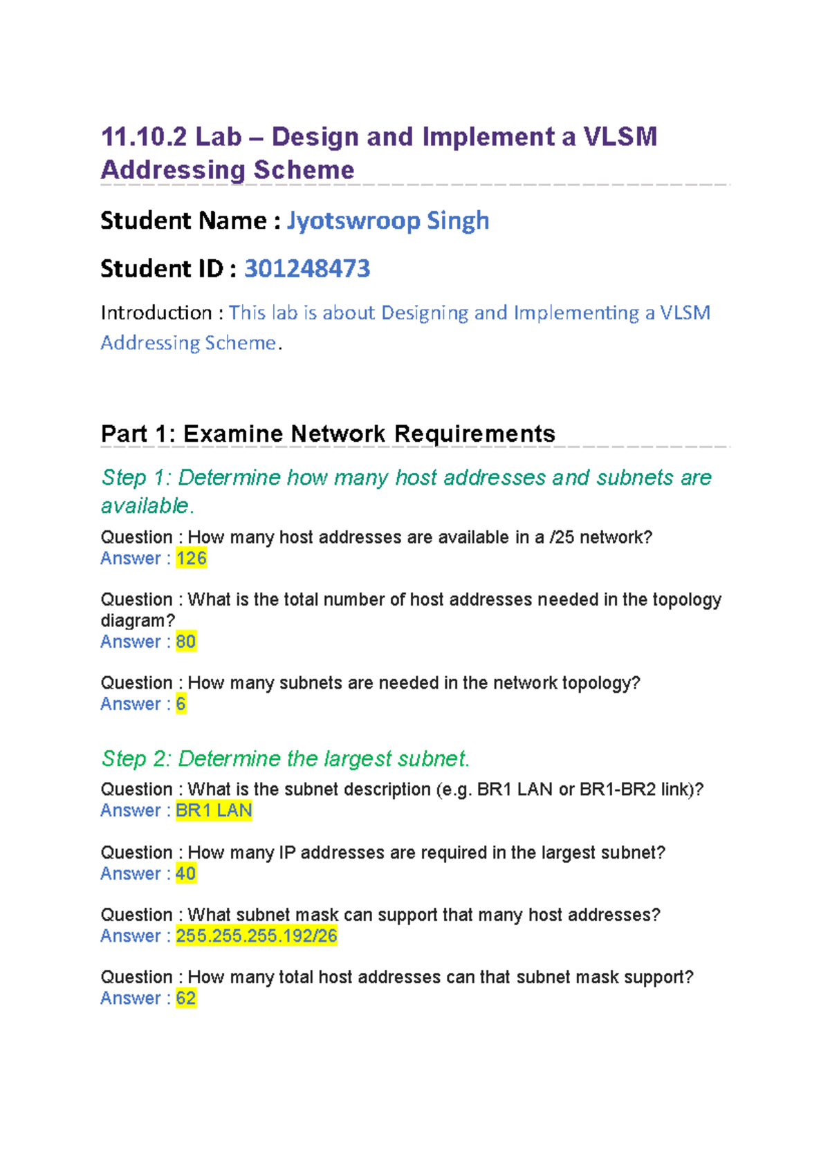 11.10.2 Lab – Design and Implement a VLSM-Jyotswroop-Singh-Sec-006-8473 ...