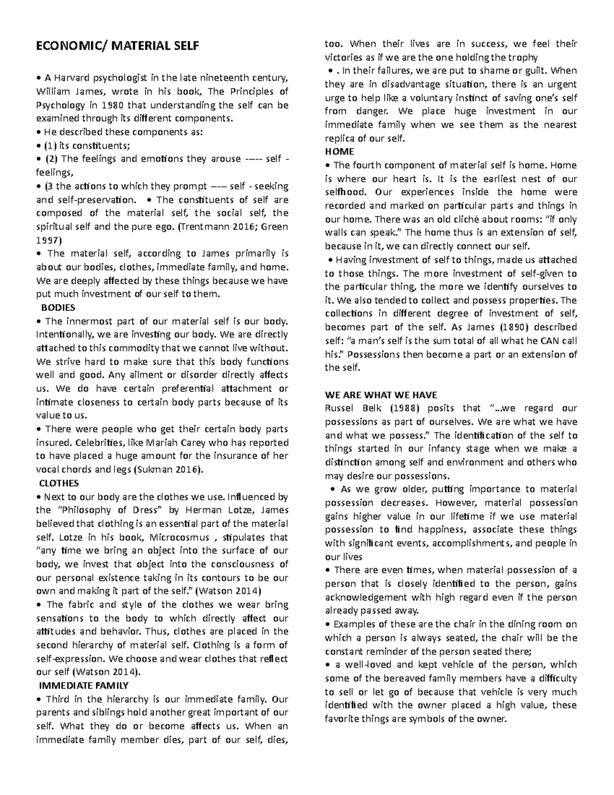 Understanding the Self - Finals Review - ECONOMIC/ MATERIAL SELF A ...