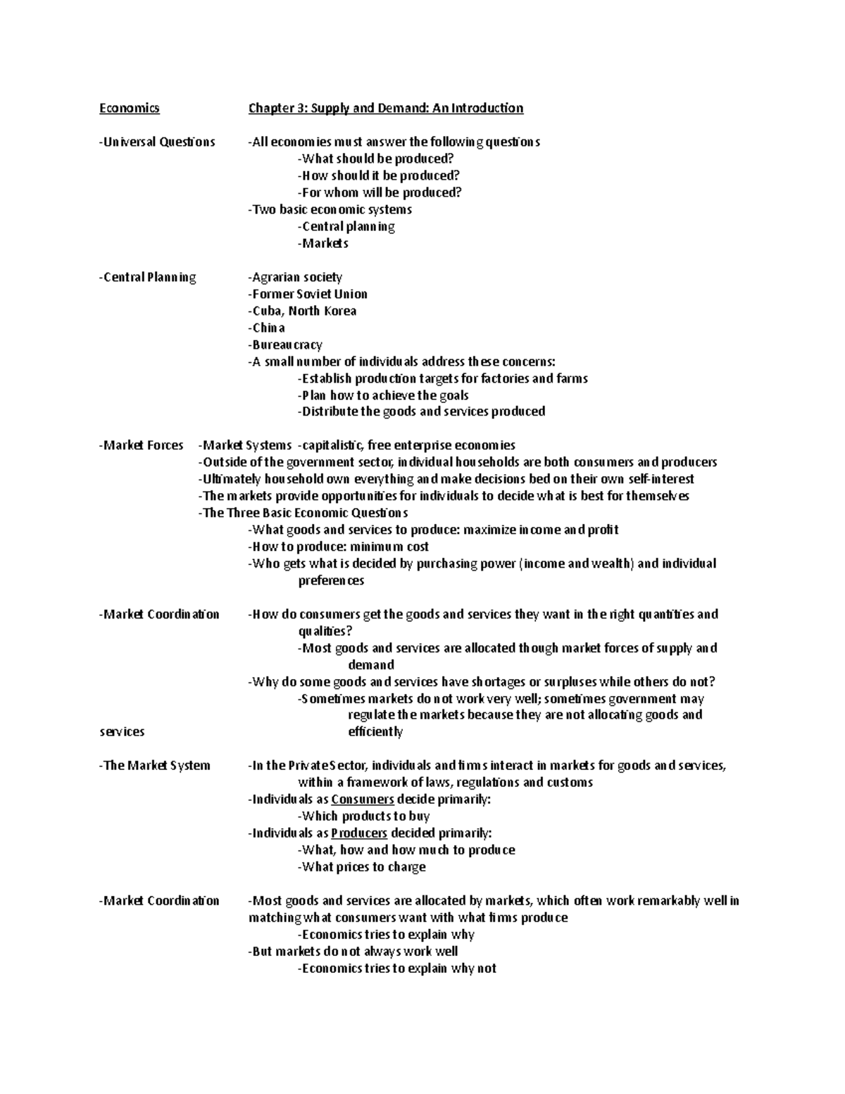 Chapter 3 - Elementary Econometrics - Economics Chapter 3: Supply and ...