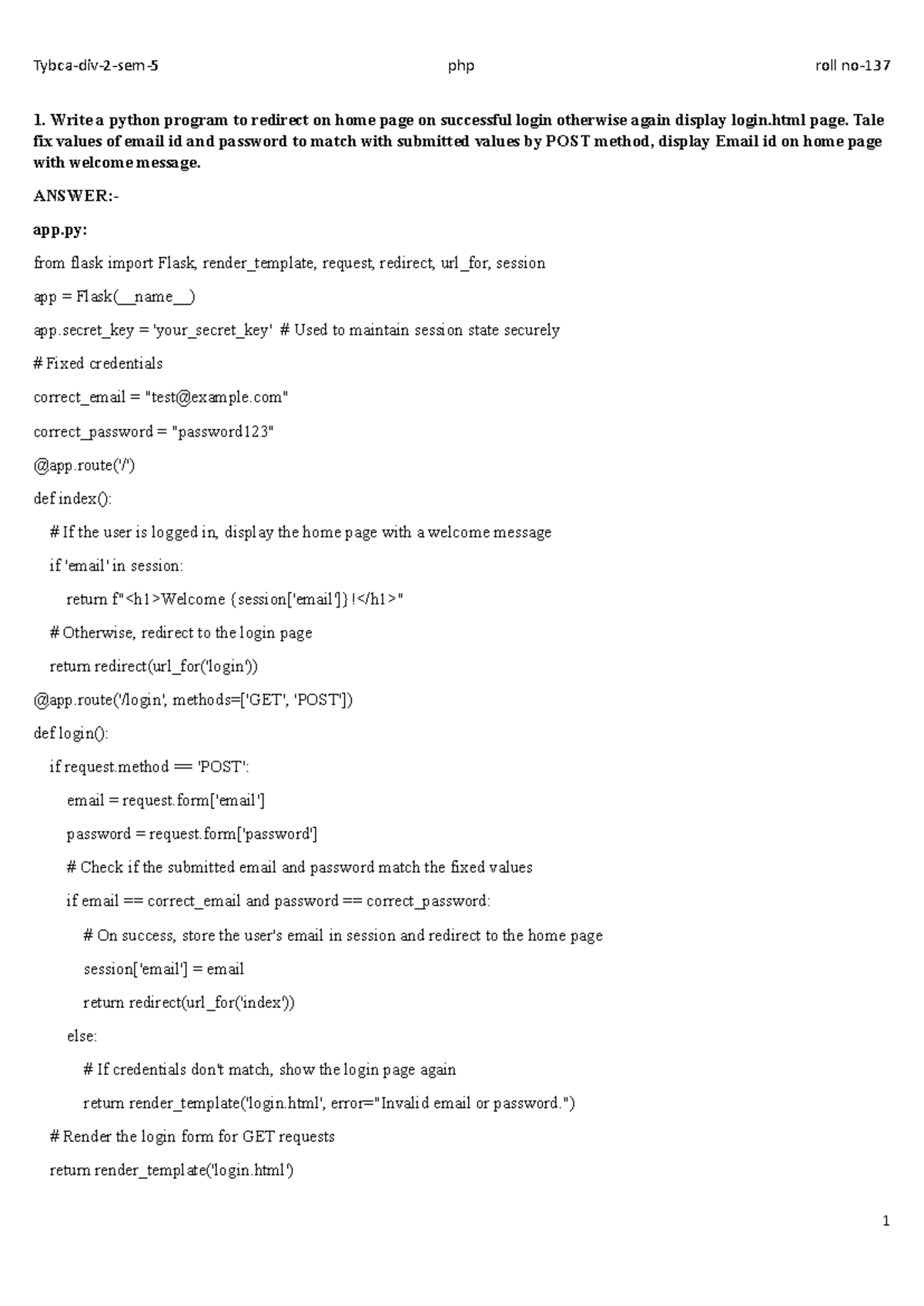 php practical file - Write a python program to redirect on home page on ...
