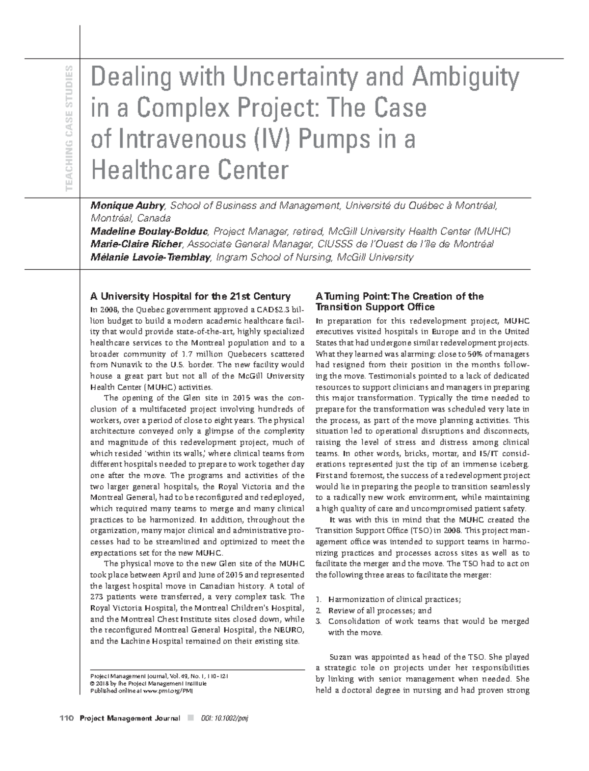Aubry-case-study - Course - 110 Project Management Journal DOI: 10/pmj ...