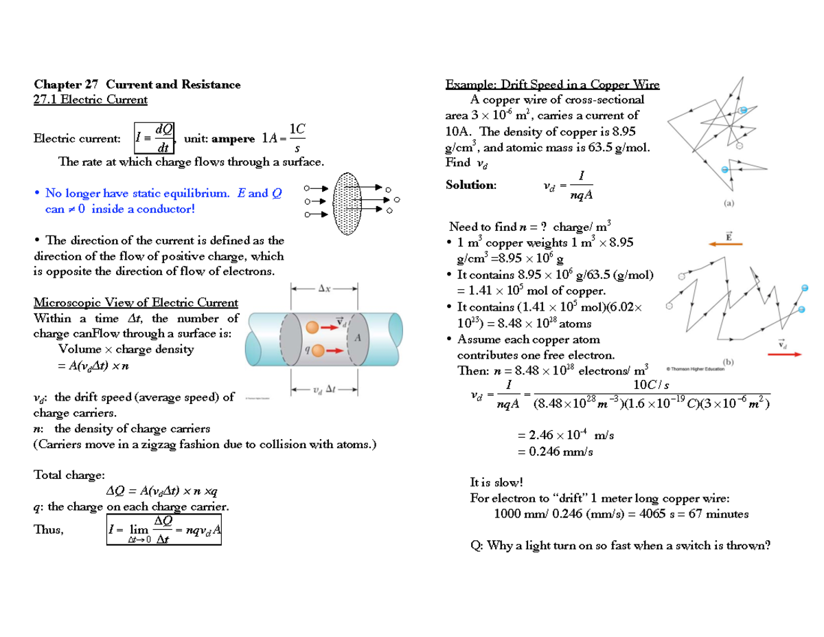 Chapter 27 - CURRENT AND RESISTANCE - Chapter 27 Current and Resistance ...