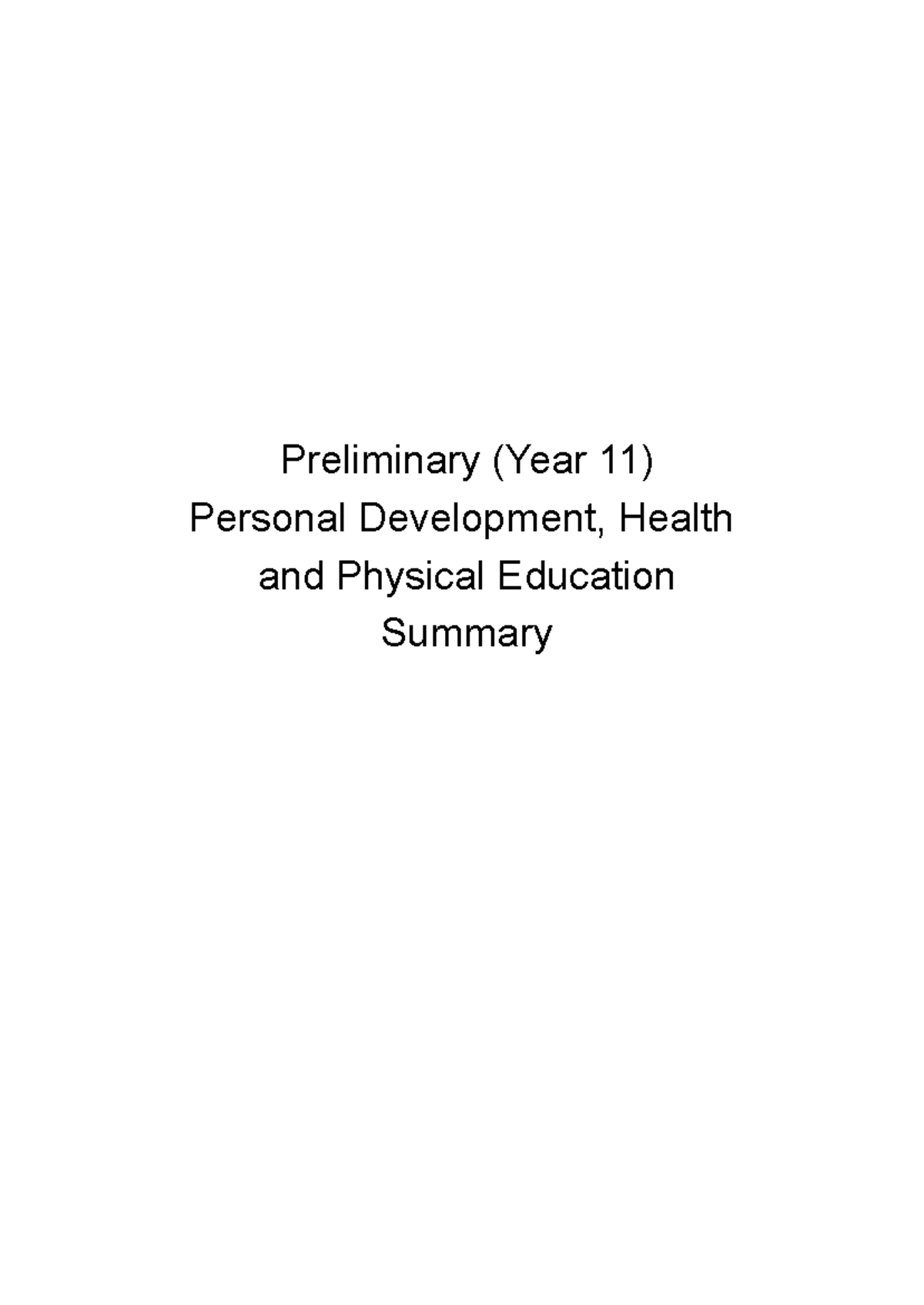 Preliminary year 11 pdhpe summary notes core 1 2 options 1 3 ...