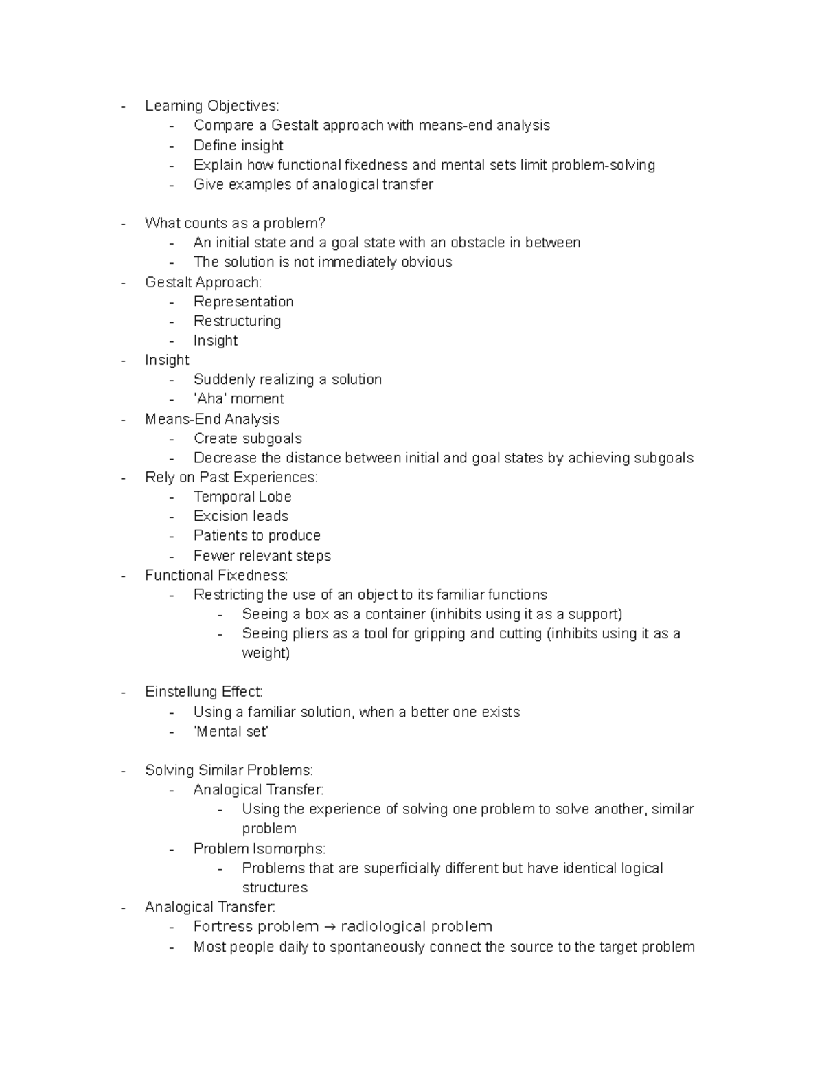 Problem Sovling - lecture notes - Learning Objectives: Compare a ...