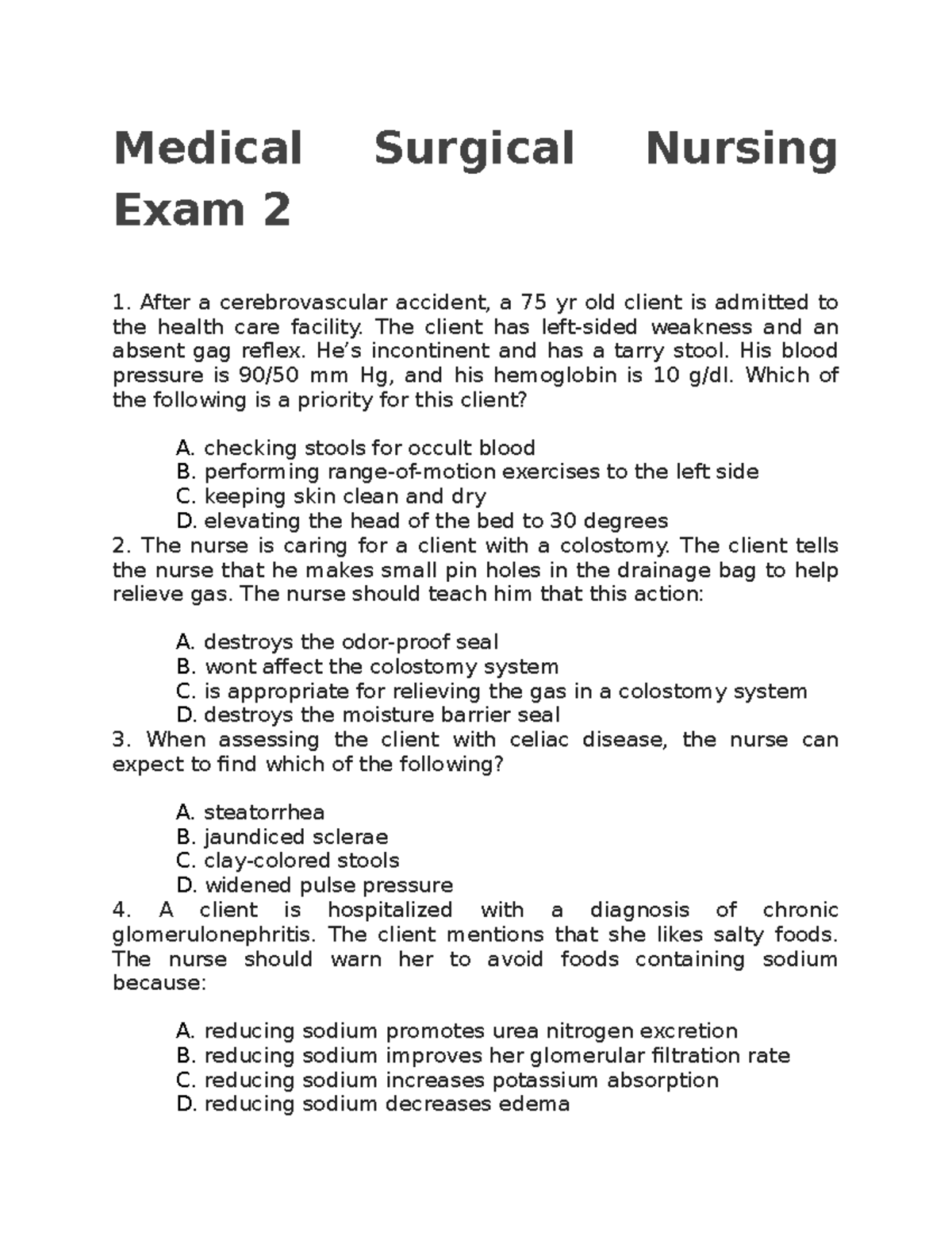 Medical Surgical Nursing Exam 2 - Medical Surgical Nursing Exam 2 After ...