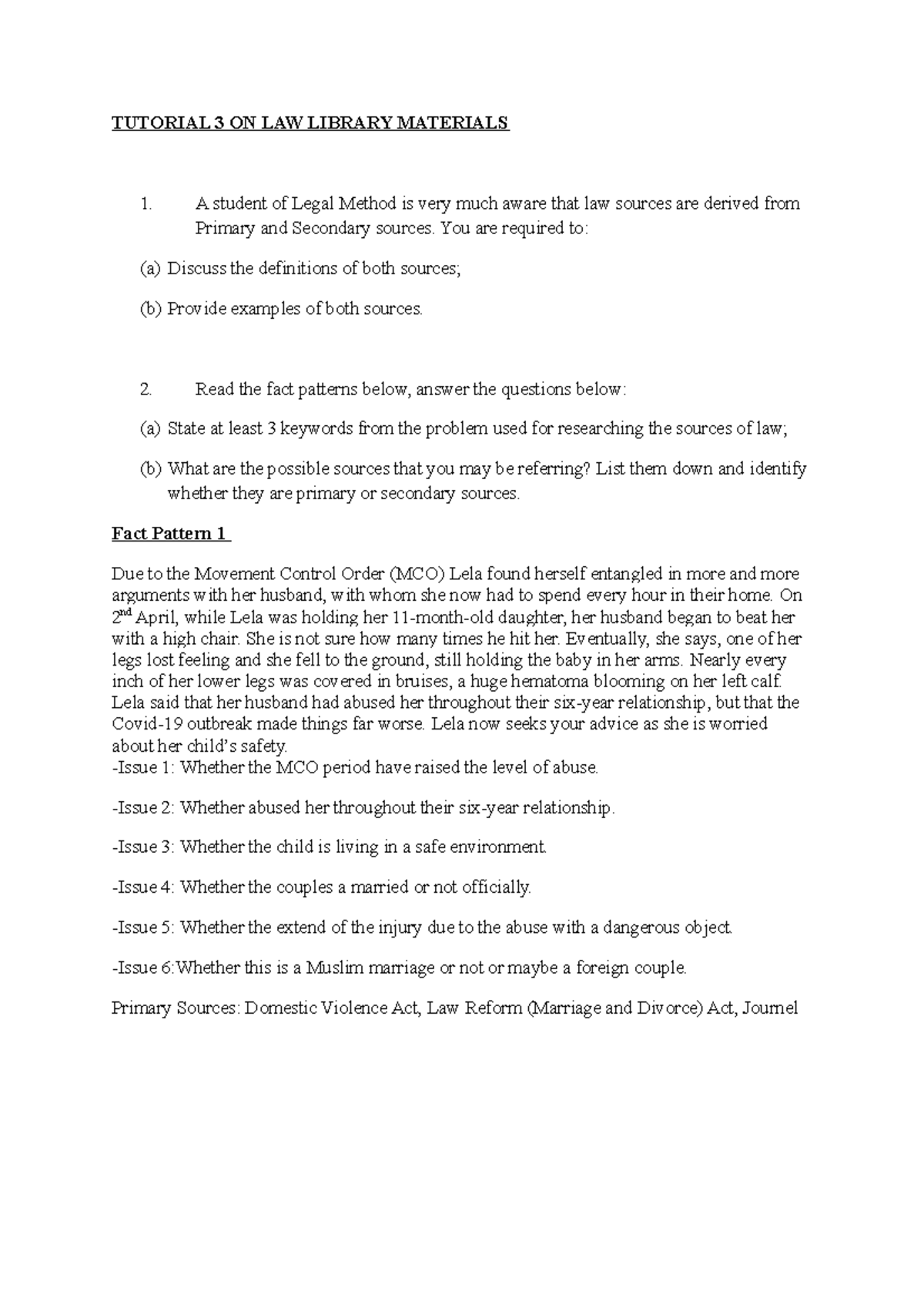 Legal Method T3-LAW Library - TUTORIAL 3 ON LAW LIBRARY MATERIALS A ...