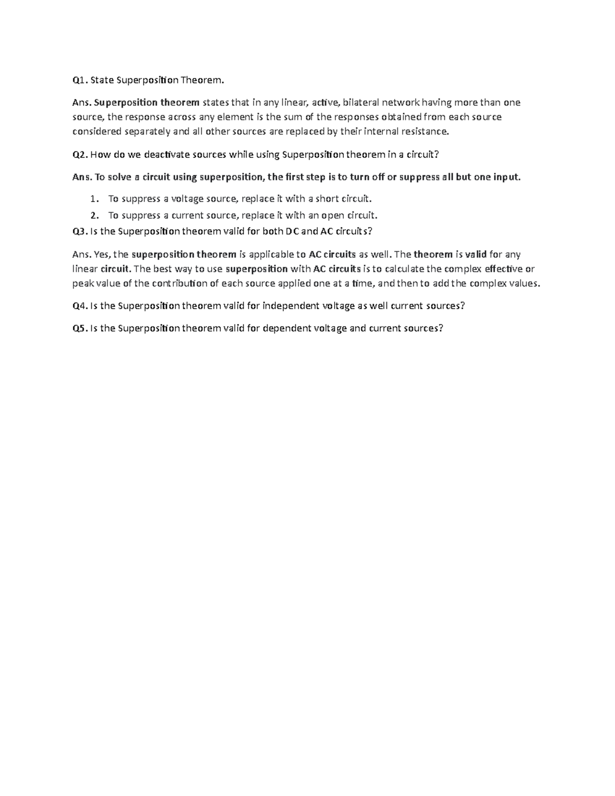 QUESTIONS FOR PRACTICLES - Q1. State Superposition Theorem. Ans ...