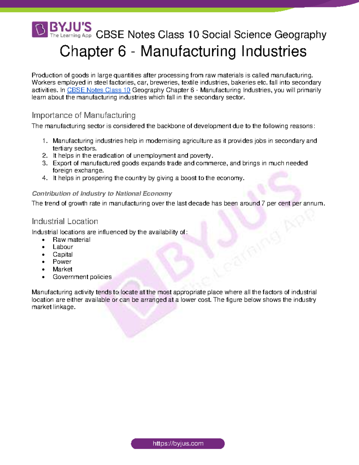 CBSE Notes Class 10 Social Science Geography Chapter 6 Manufacturing ...