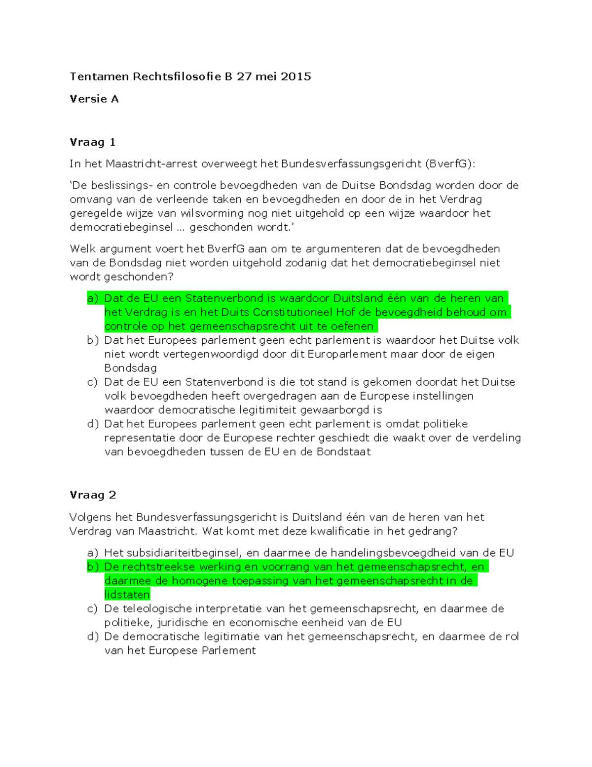 Tentamen Rechtsfilosofie B, Vragen En Antwoorden - Tentamen ...