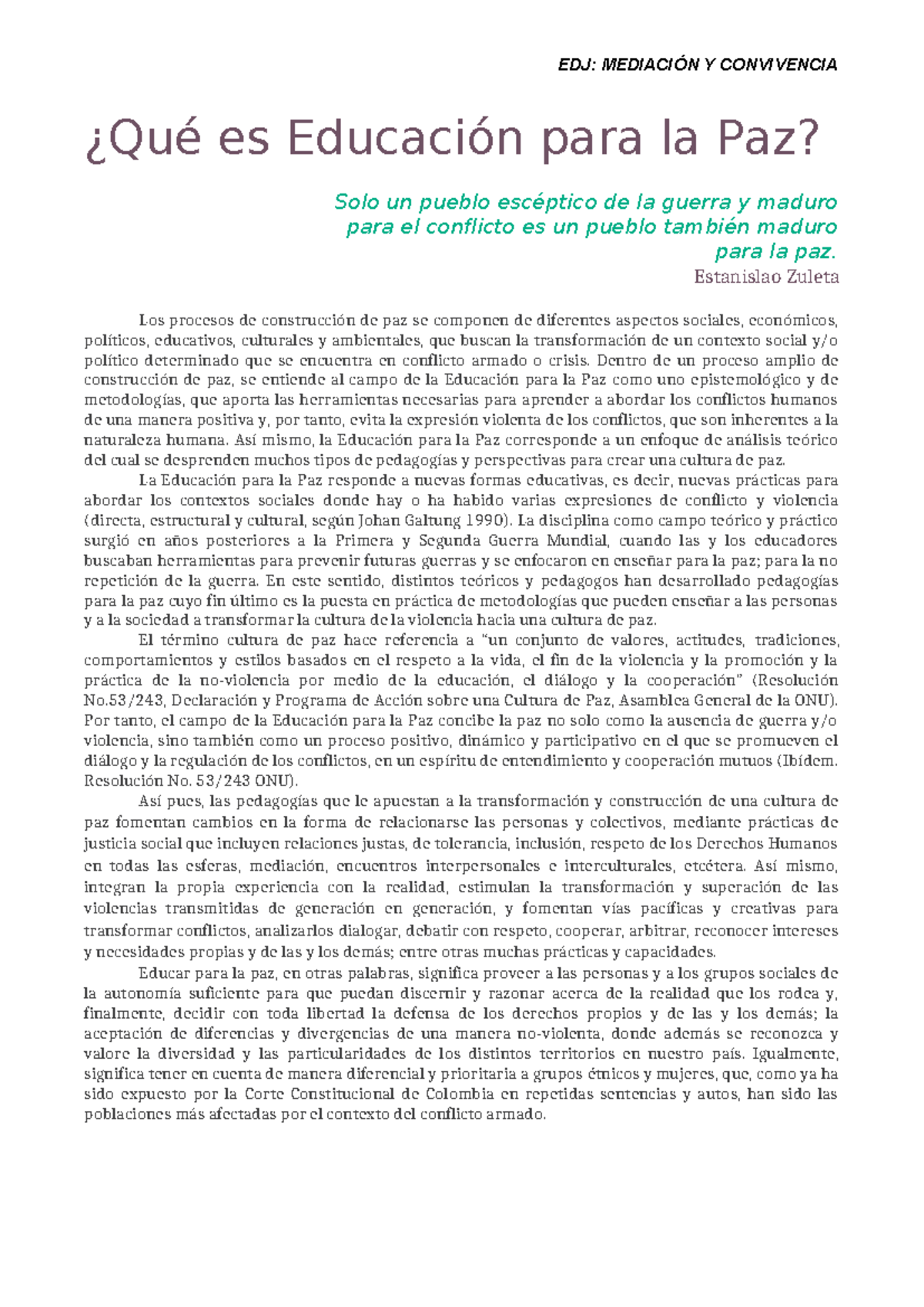 Educacion para la paz 1 - EDJ: MEDIACIÓN Y CONVIVENCIA ¿Qué es ...