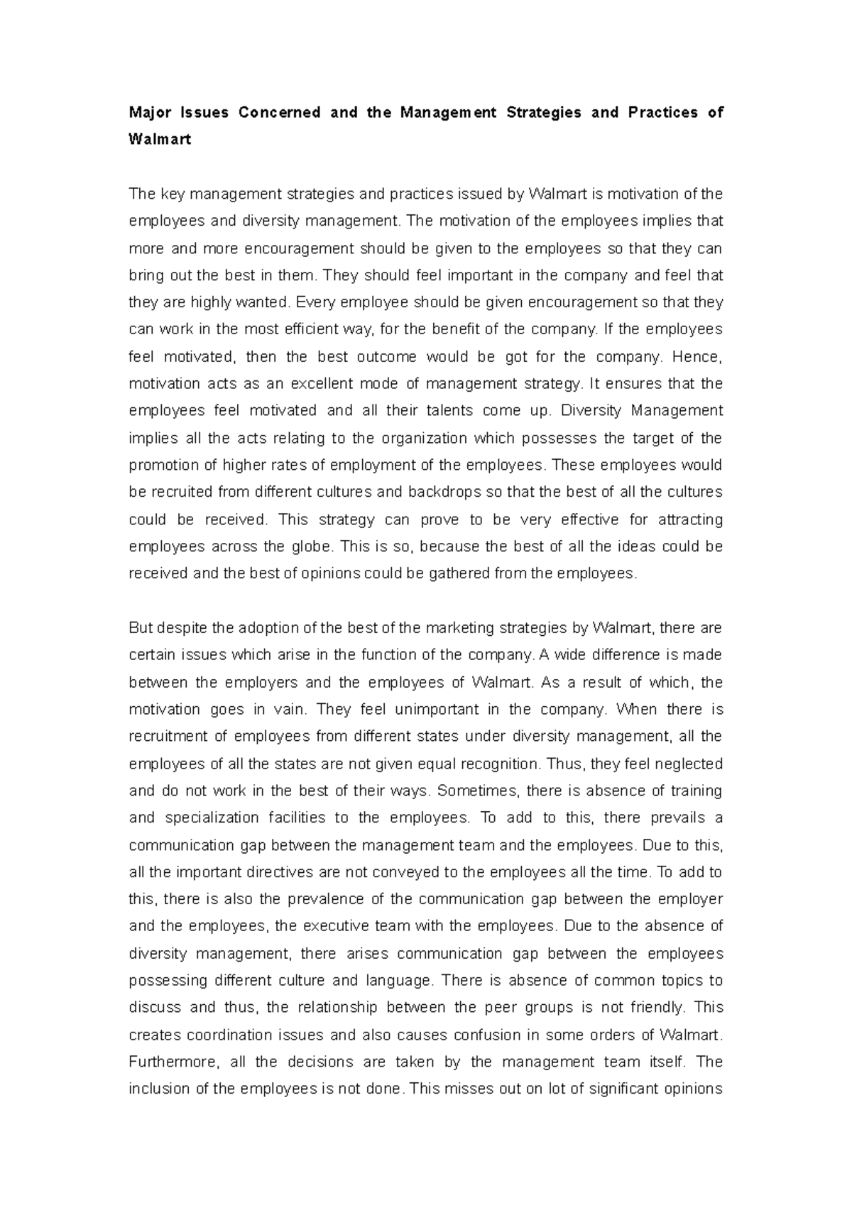 Walmart Performance Management Case Analysis Major Issues Concerned and the Management