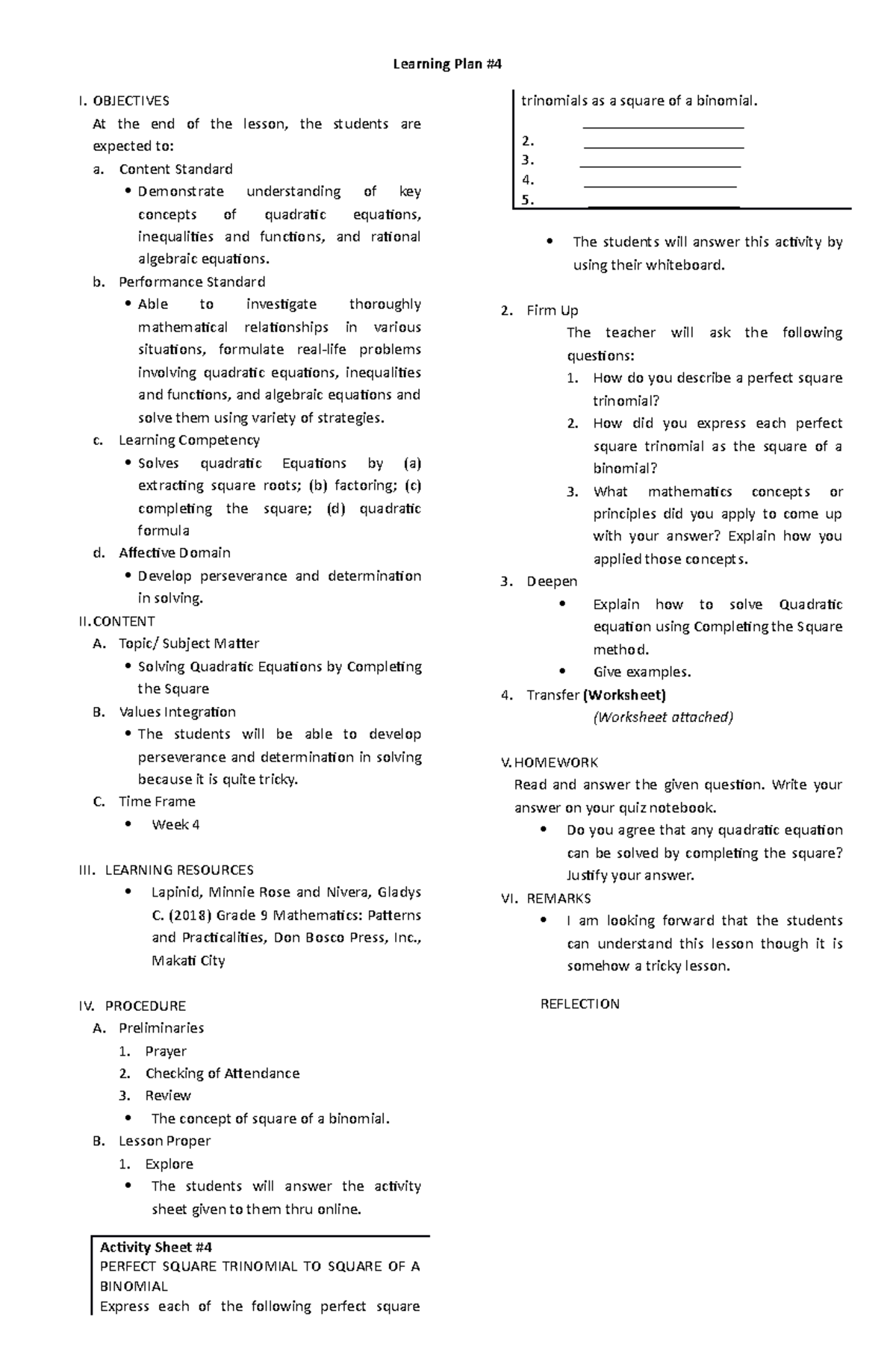 grade 9 learning strategies assignments