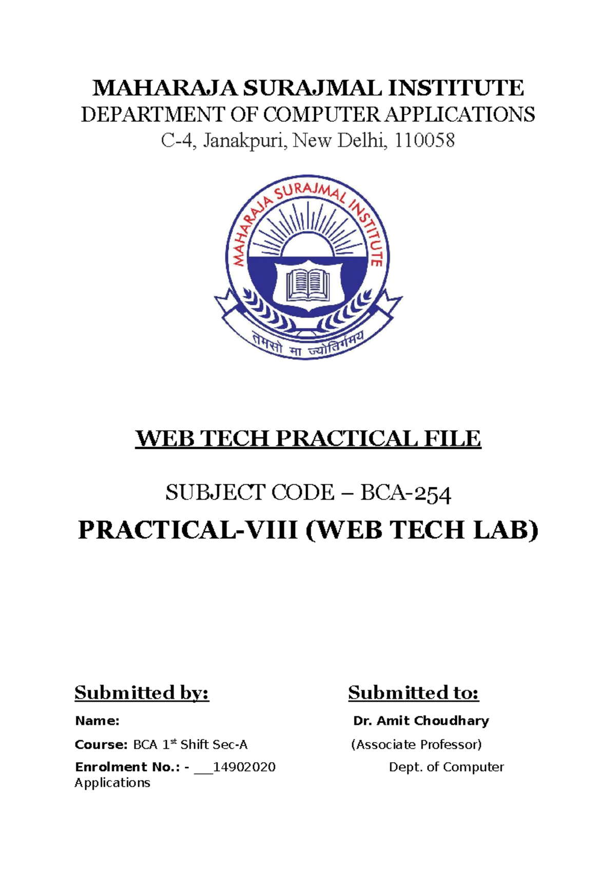 Web Tech Practical File Index Part-I - MAHARAJA SURAJMAL INSTITUTE ...