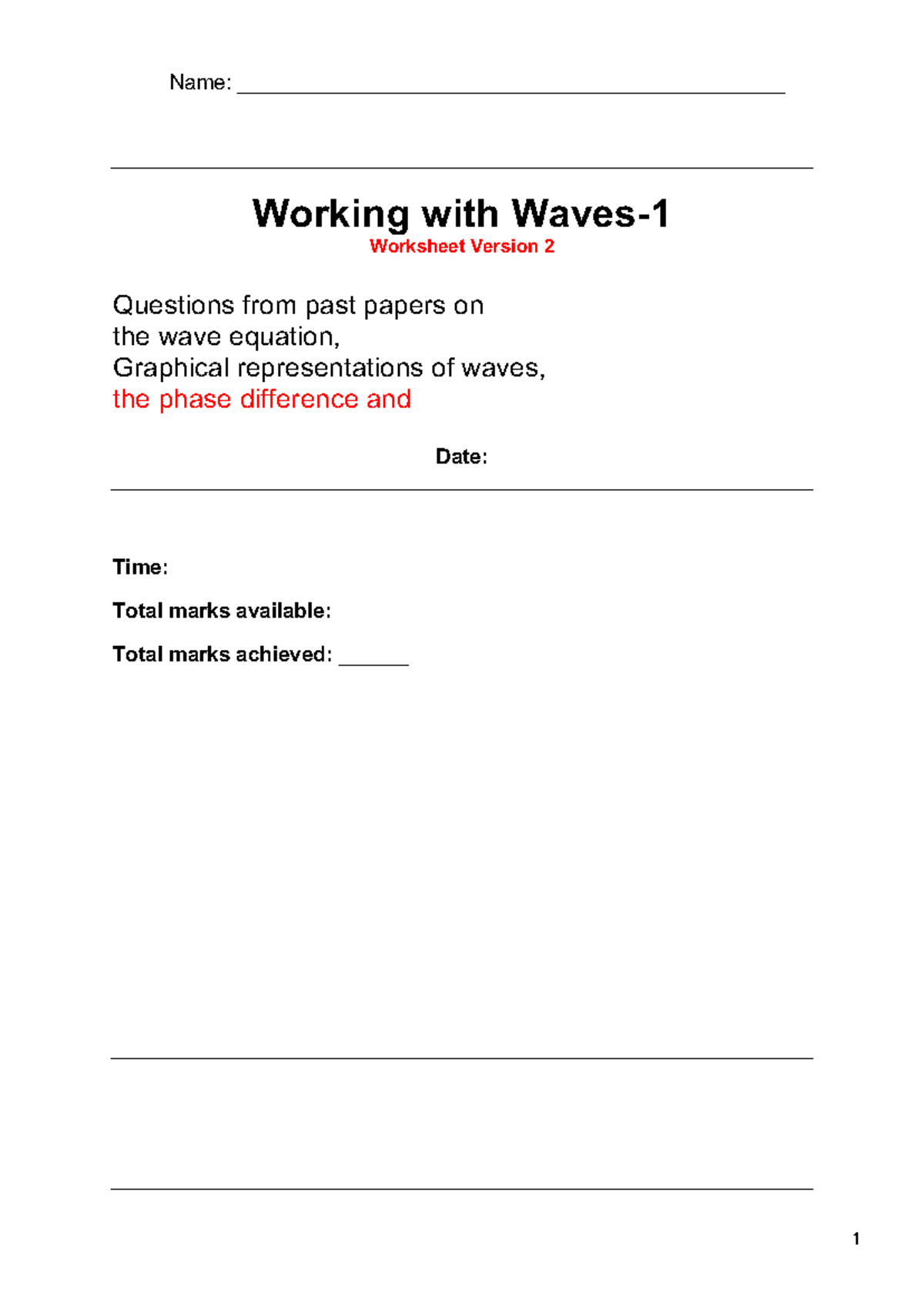 1.2. Wave equation - Class notes on waves - Name