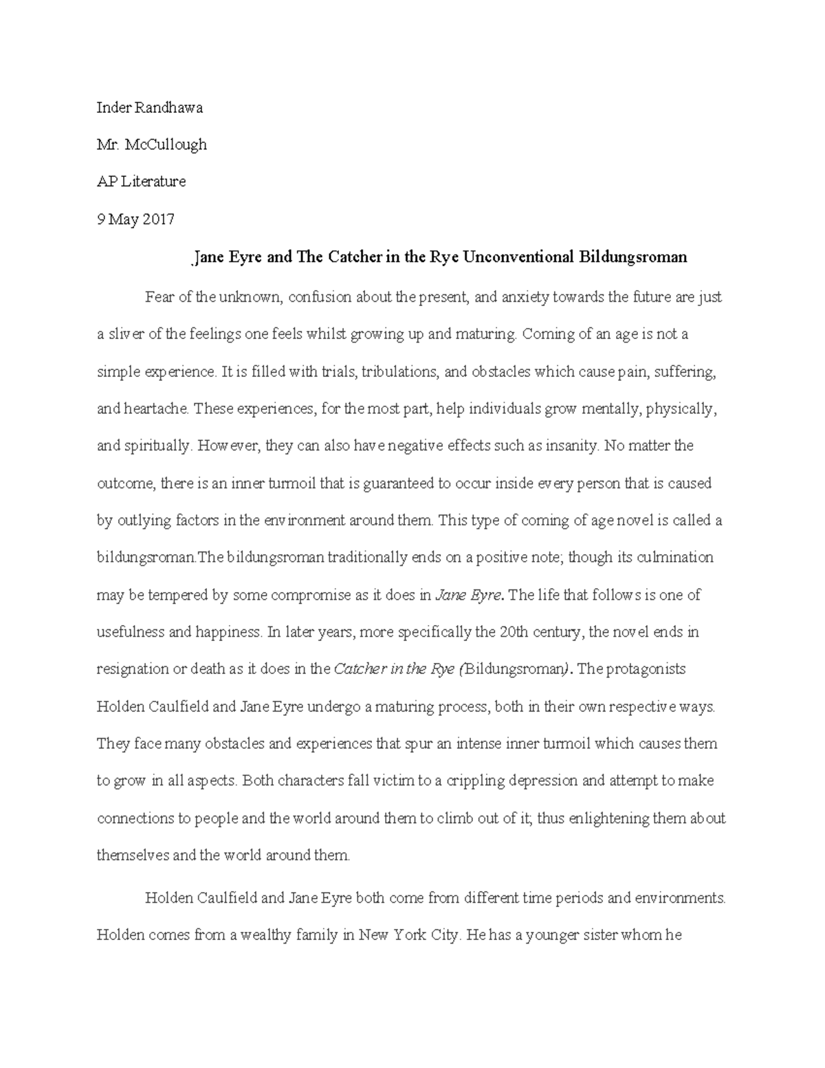 Jane Eyre Bildungsroman Inder Randhawa Mr. McCullough AP Literature 9