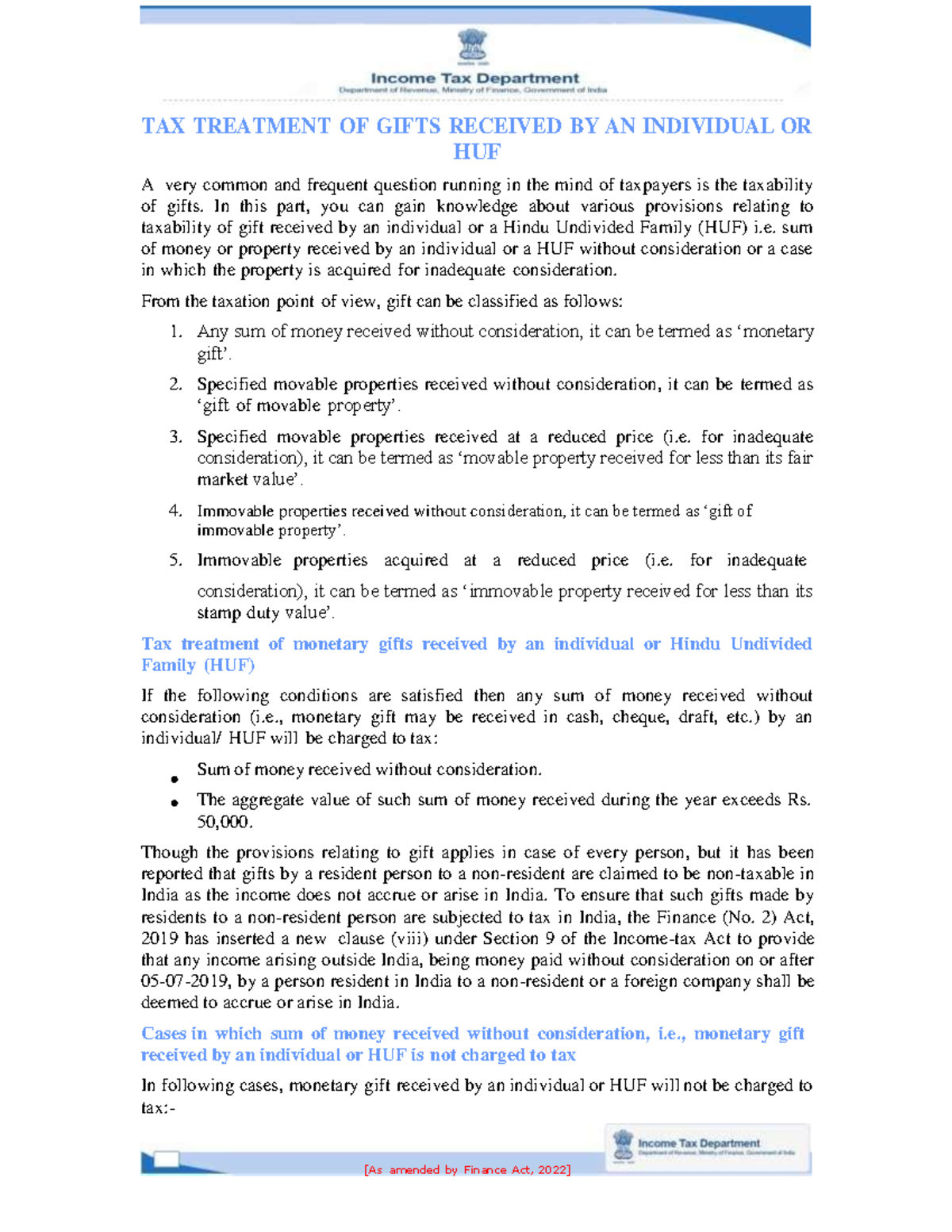 18. Tax treatment of gifts TAX TREATMENT OF GIFTS RECEIVED BY AN