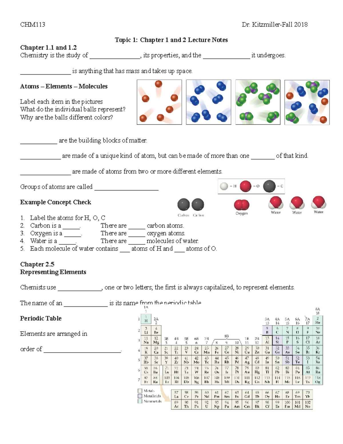 CHM113 T1 Ch1and2 Lecture Notes F19 CHM113 Dr. KitzmillerFall 2018