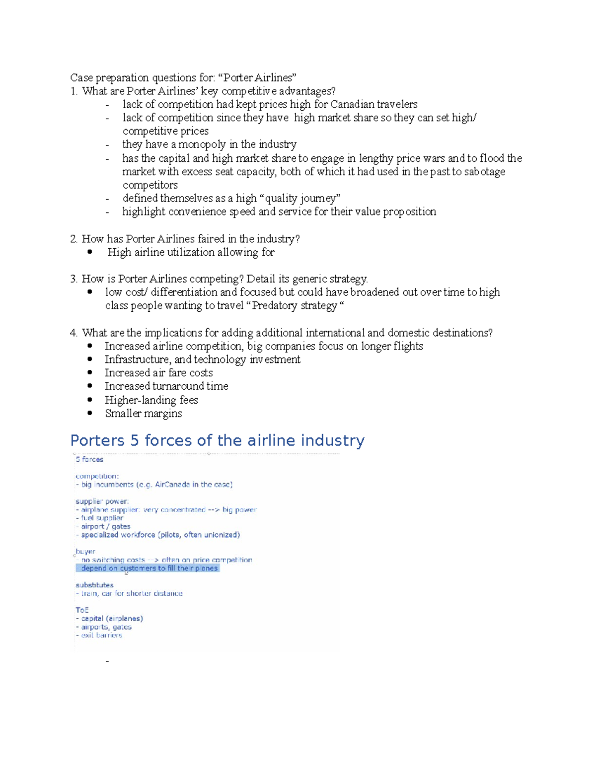 Porter airlines case notes - Case preparation questions for: “Porter ...