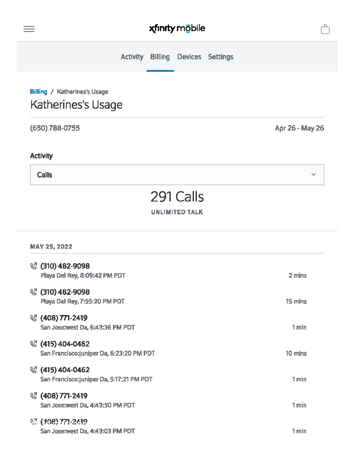 Calling The Words Out - xfinity mobile Activity Billing Devices ...
