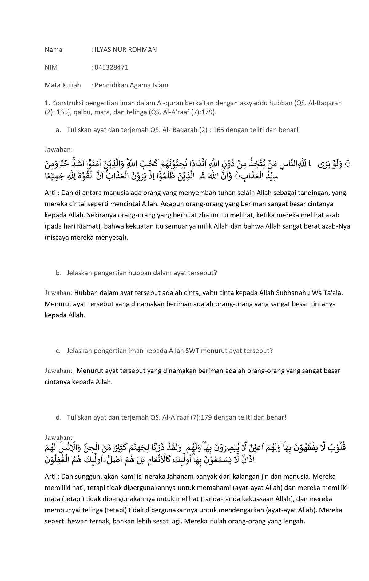 Tugas 1 PAI - AGAMA ISLAM - Nama : ILYAS NUR ROHMAN NIM : 045328471 ...