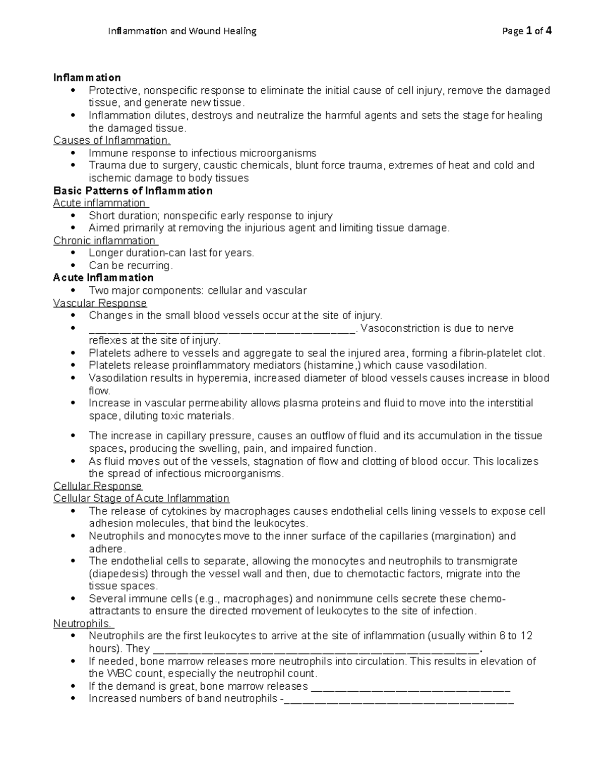 Inflammation and Wound Healing Notes - Inflammation Protective ...