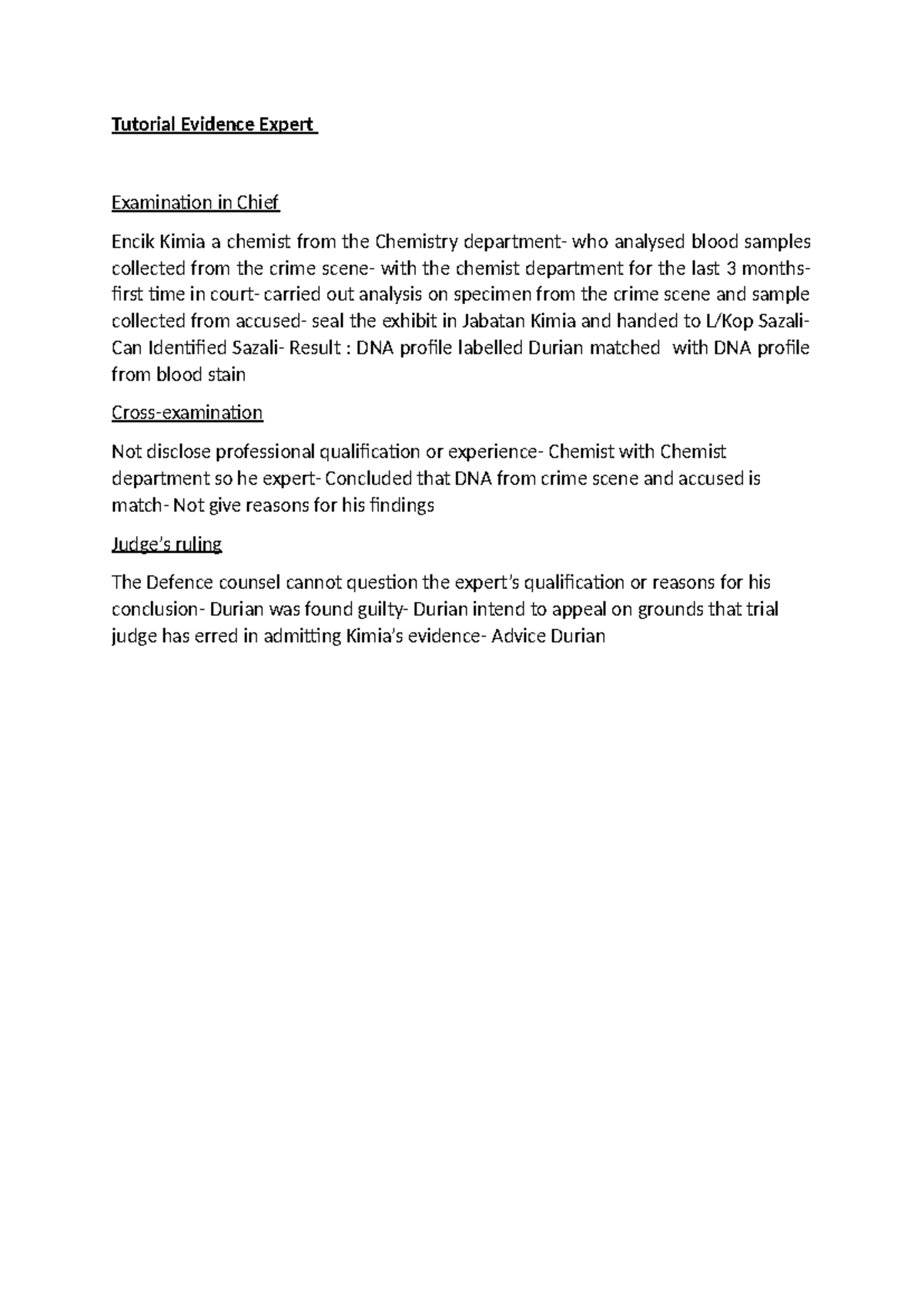 Tutorial Ethic - Tutorial Evidence Expert Examination in Chief Encik ...