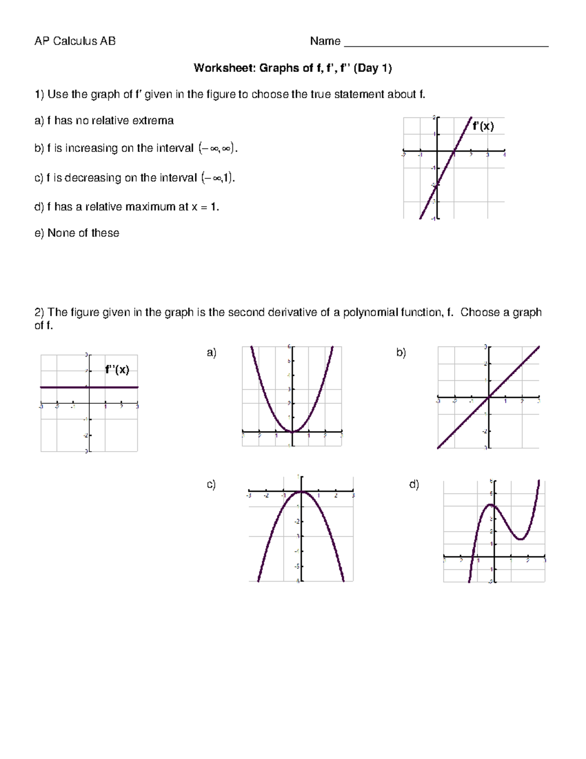 F F F Practice Ap Calculus Ab Name F F F Practice Ap Calculus Ab Name