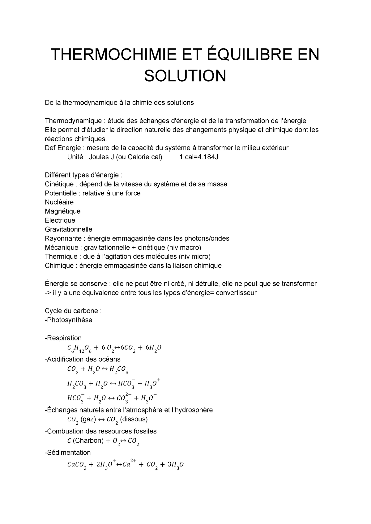 L1S1-THM - Cours THM L1 - THERMOCHIMIE ET ÉQUILIBRE EN SOLUTION De La ...