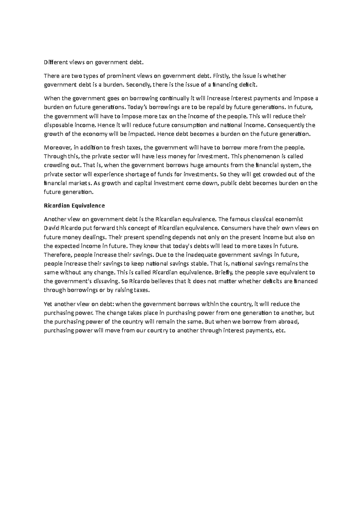 Different views on government debt - There are two types of prominent ...