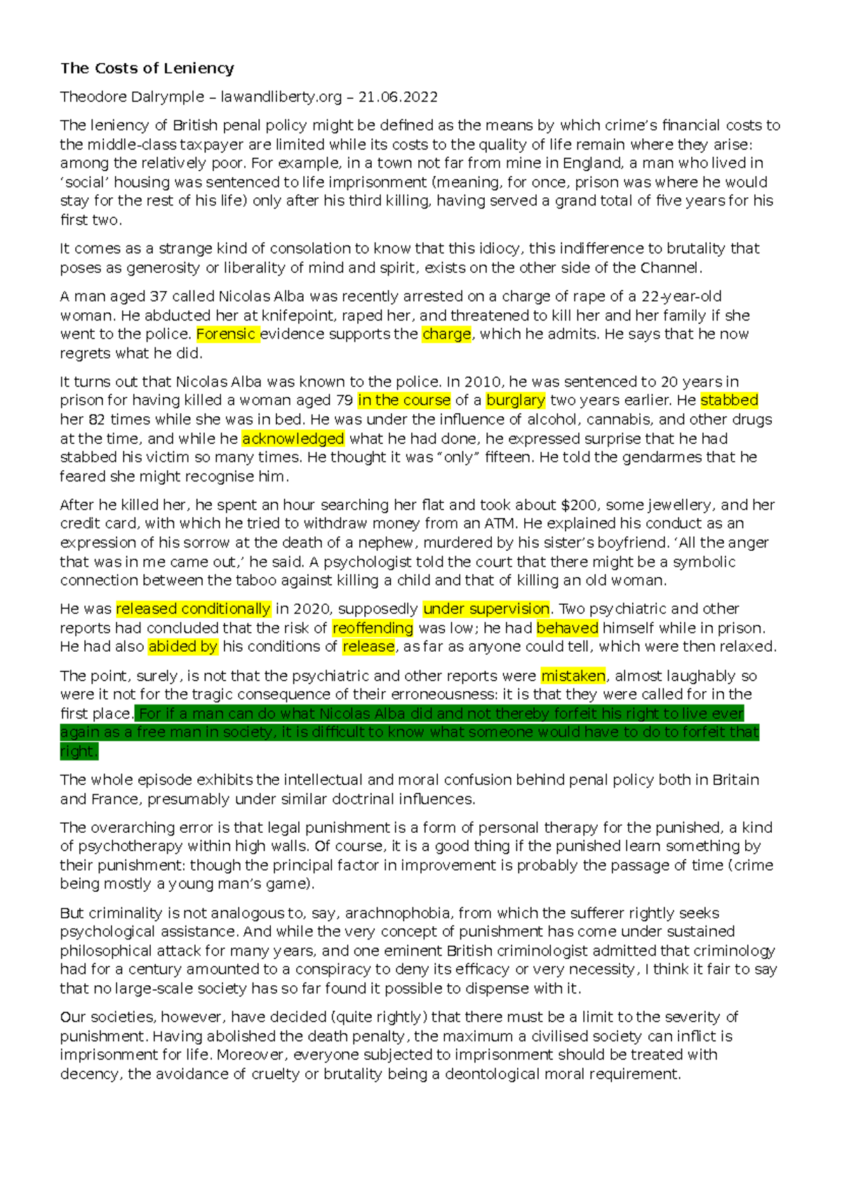 2022-Text-Costs of leniency - The Costs of Leniency Theodore Dalrymple ...