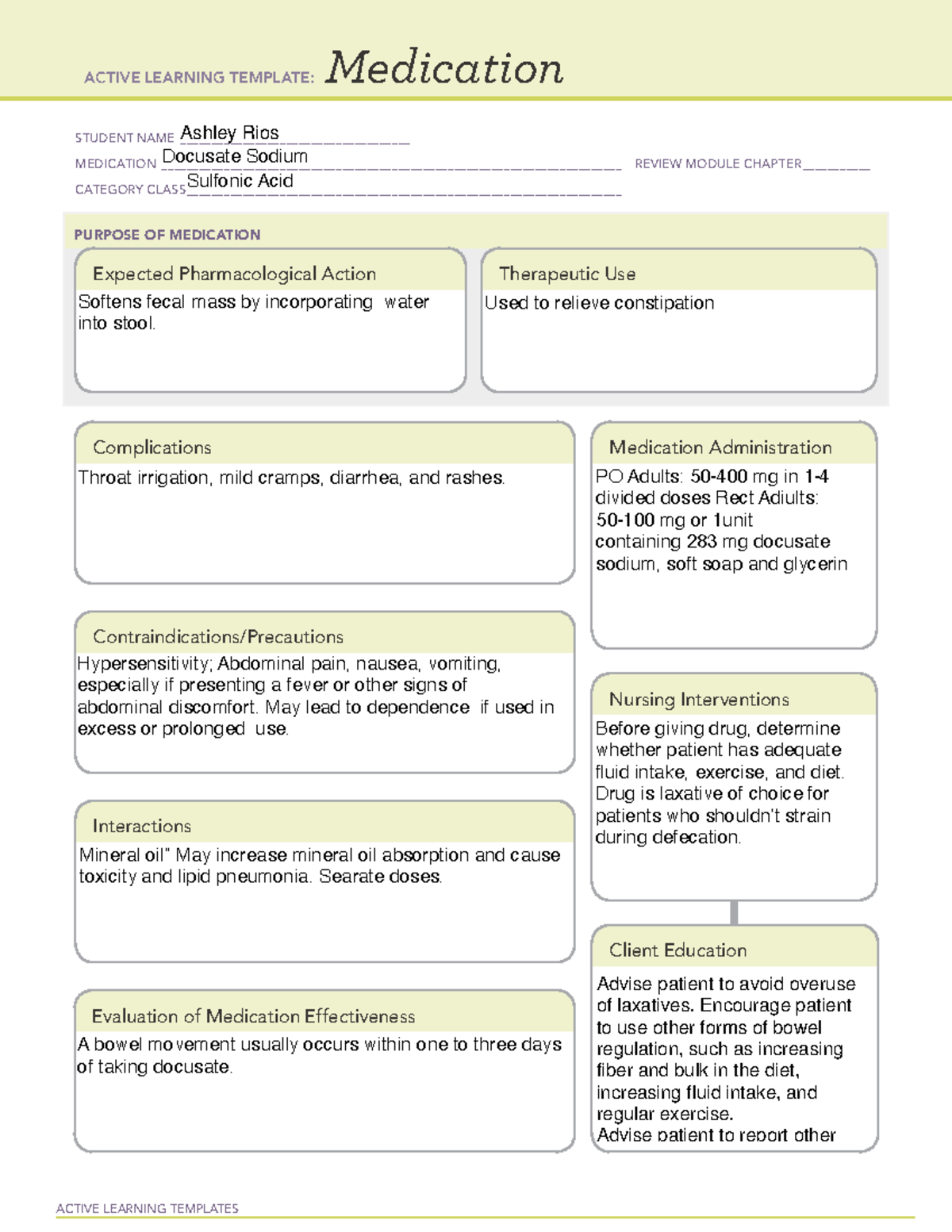 Week 2 Med - Med template - ACTIVE LEARNING TEMPLATES Medication ...