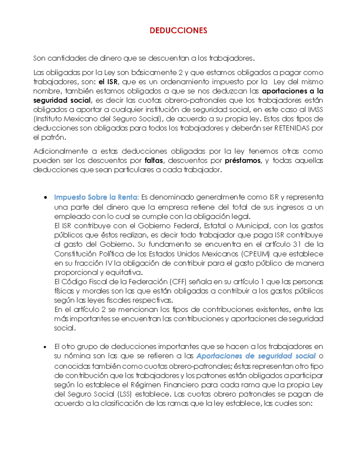 ISR e IMSS Deducciones - Son cantidades de dinero que se descuentan a ...