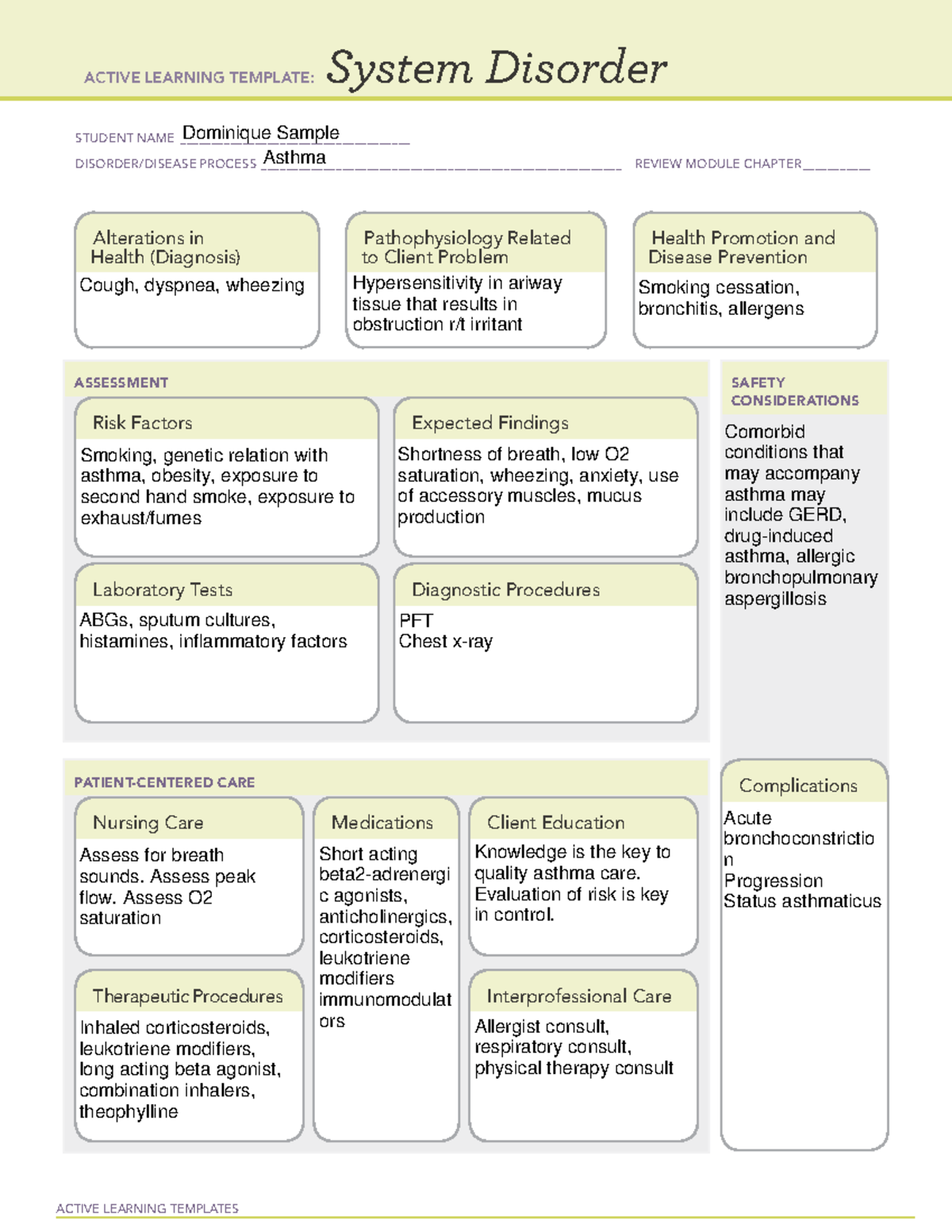 Asthma system disorder - ACTIVE LEARNING TEMPLATES System Disorder ...