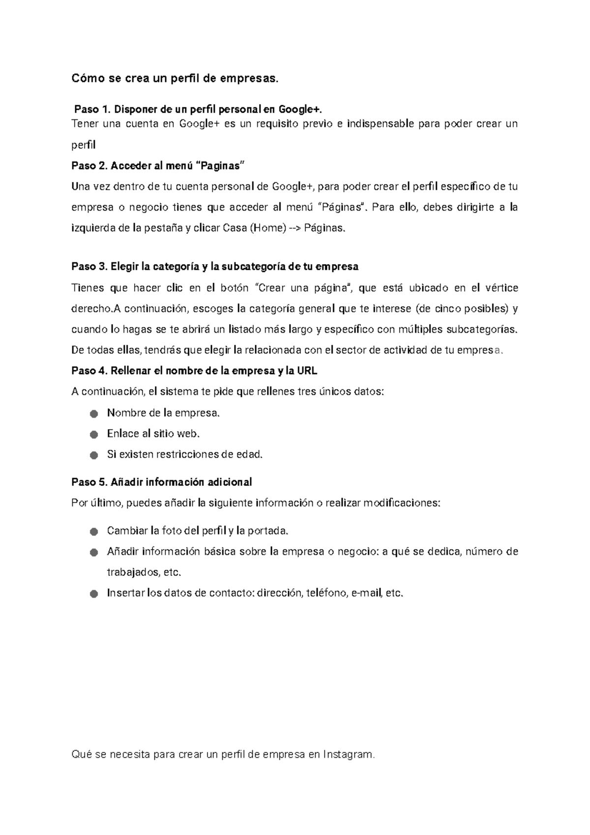 Instagram empresas las5 - Cómo se crea un perfil de empresas. Paso 1 ...