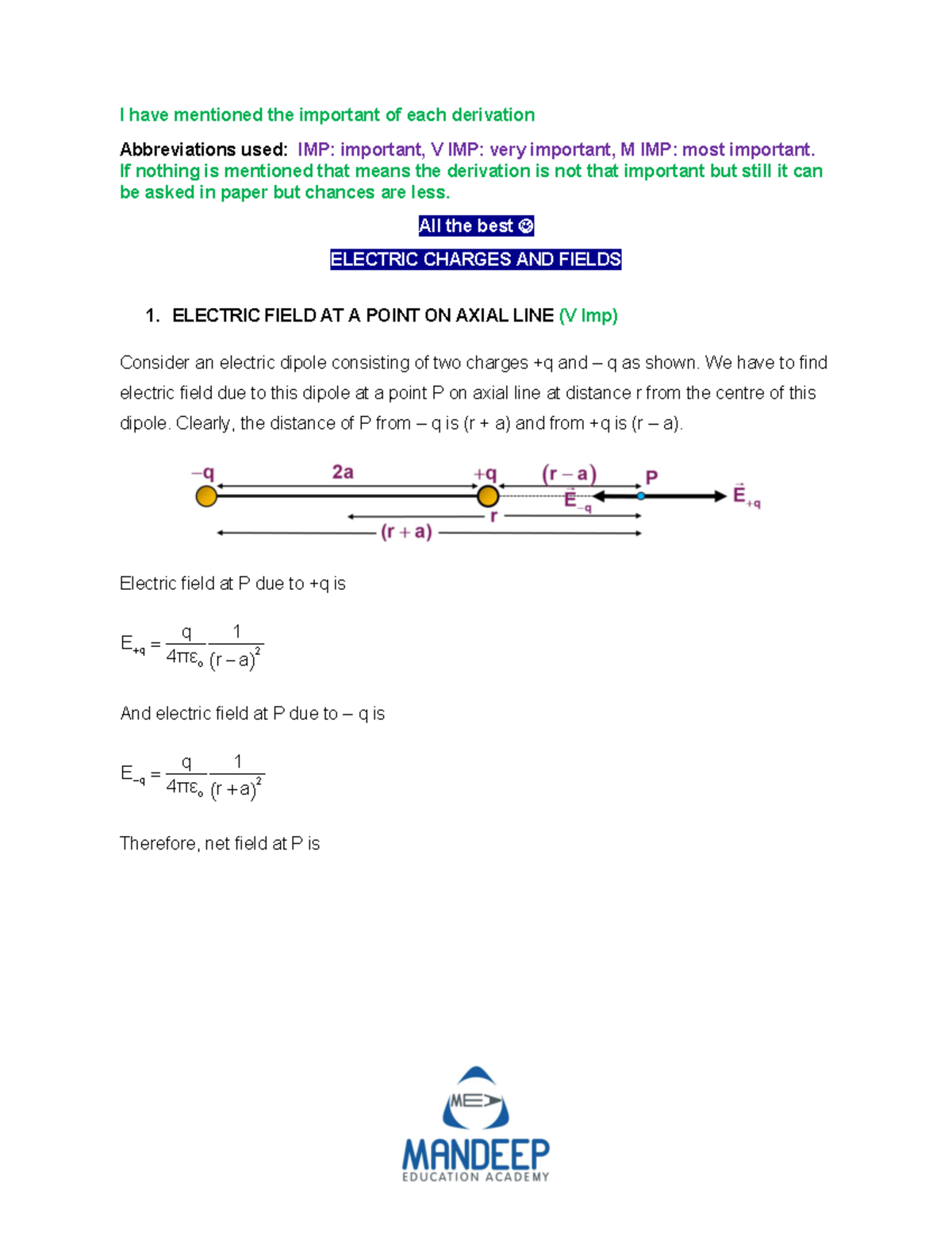 Class 12 Physics - Term 1 All Derivations - I Have Mentioned The ...