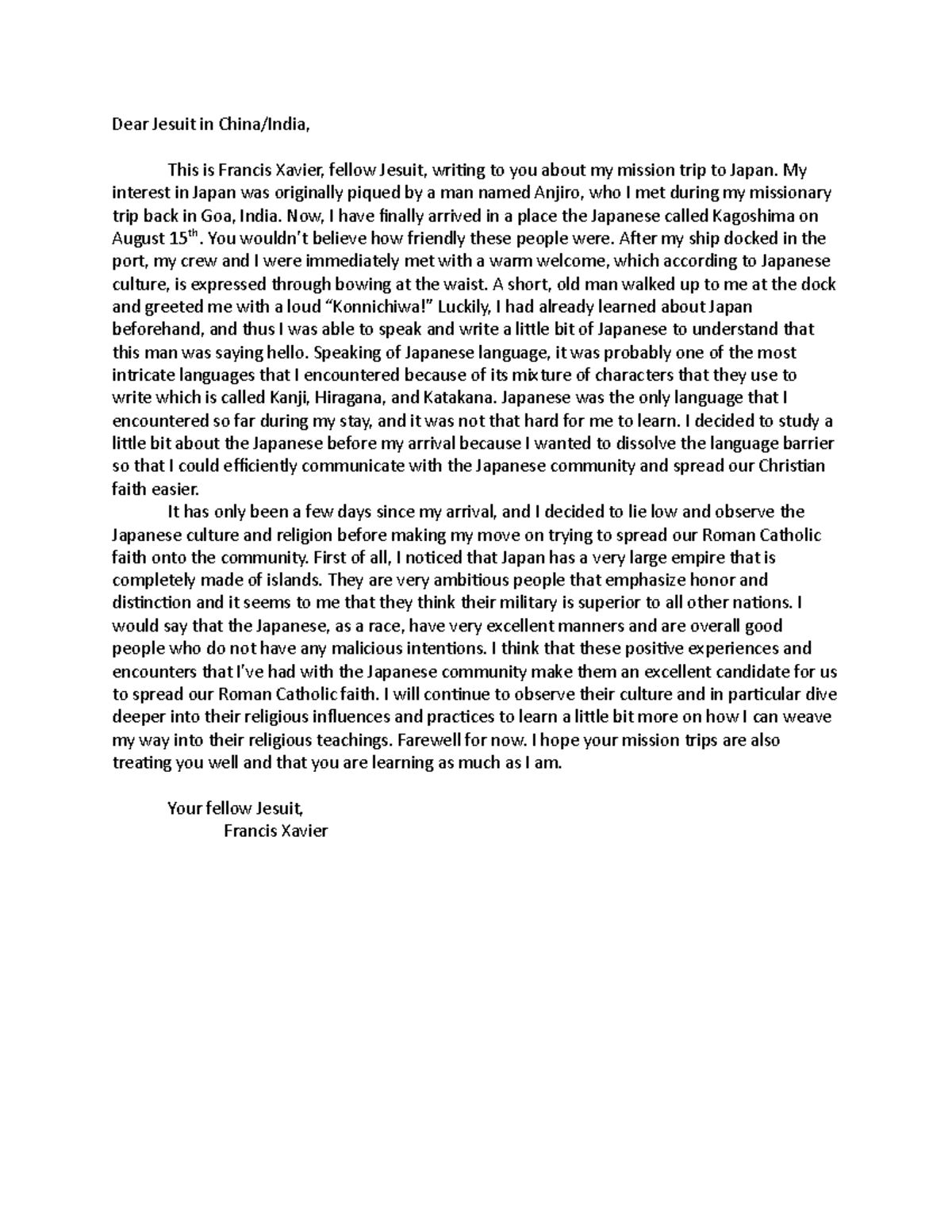 Final Project Letters - Dear Jesuit in China/India, This is Francis ...