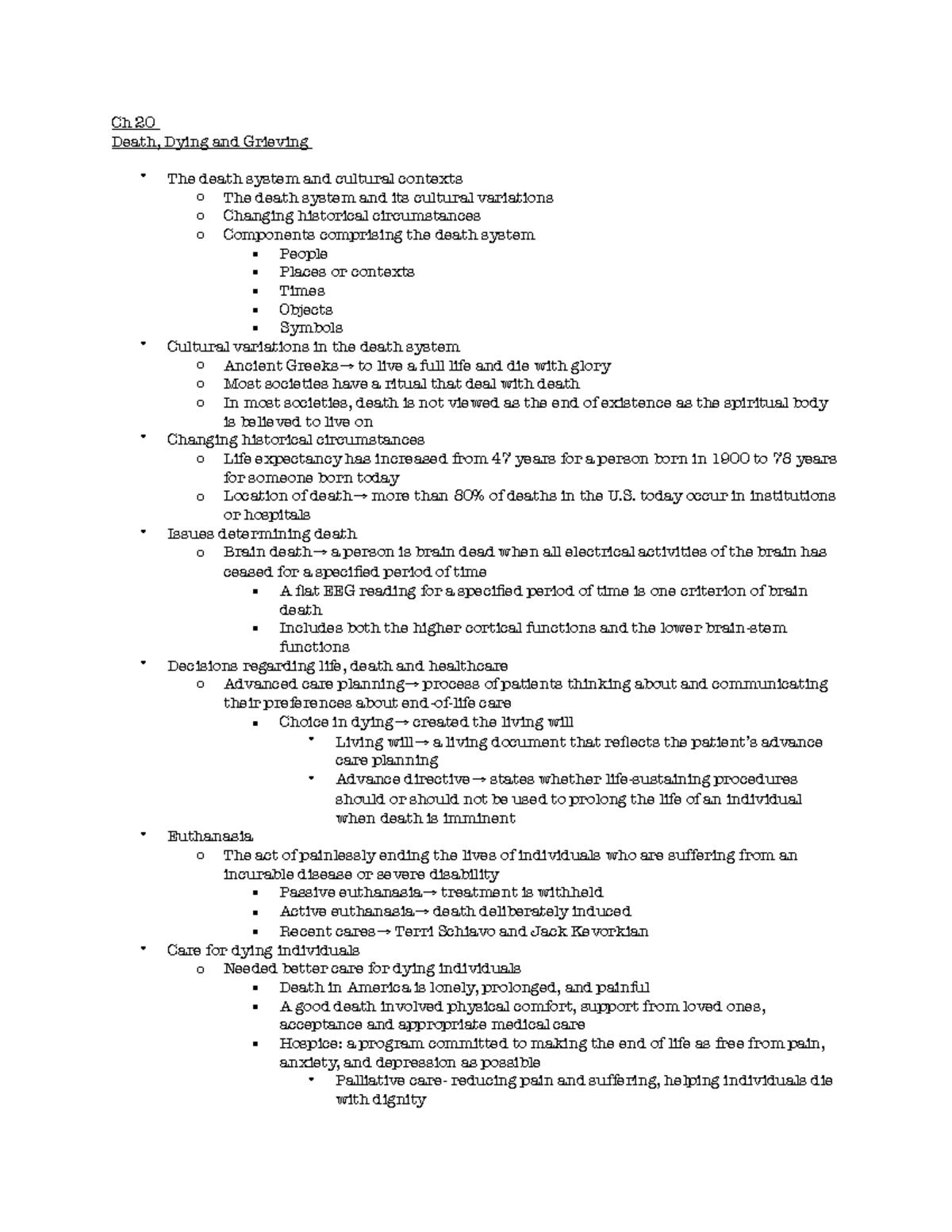 Chapter 20 PSY232 - Lecture Notes From Class - Ch 20 Death, Dying And ...