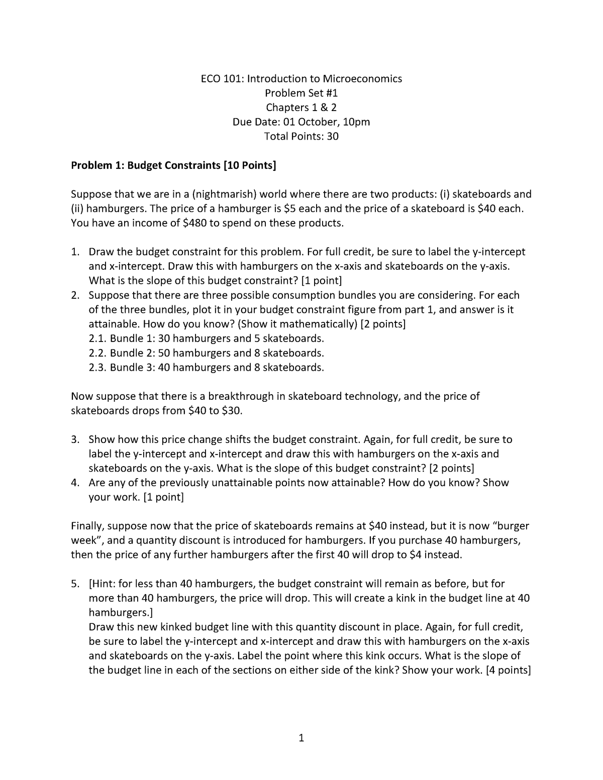 ECO101 Problem Set 1 - 1 ECO 101: Introduction To Microeconomics ...