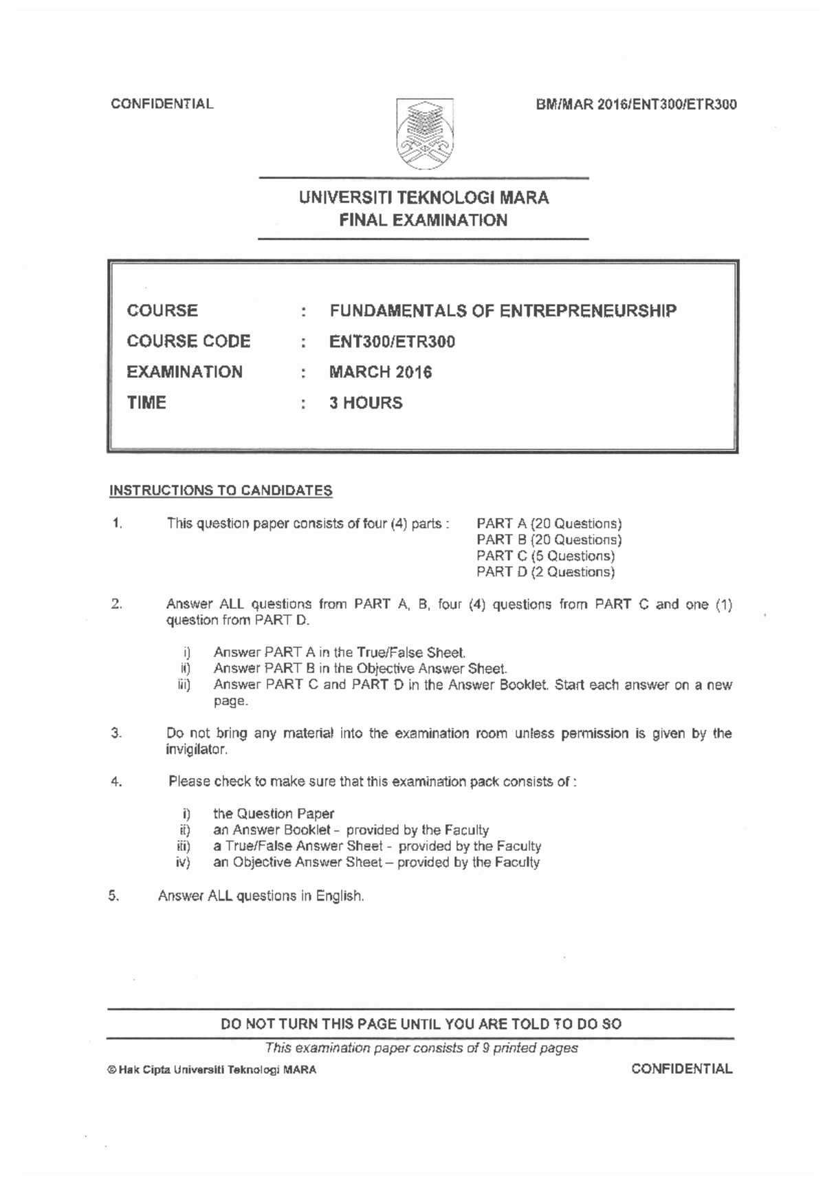 ENT300 ETR300-2 - NONE - Fundamentals of Entrepreneurship - UiTM - Studocu