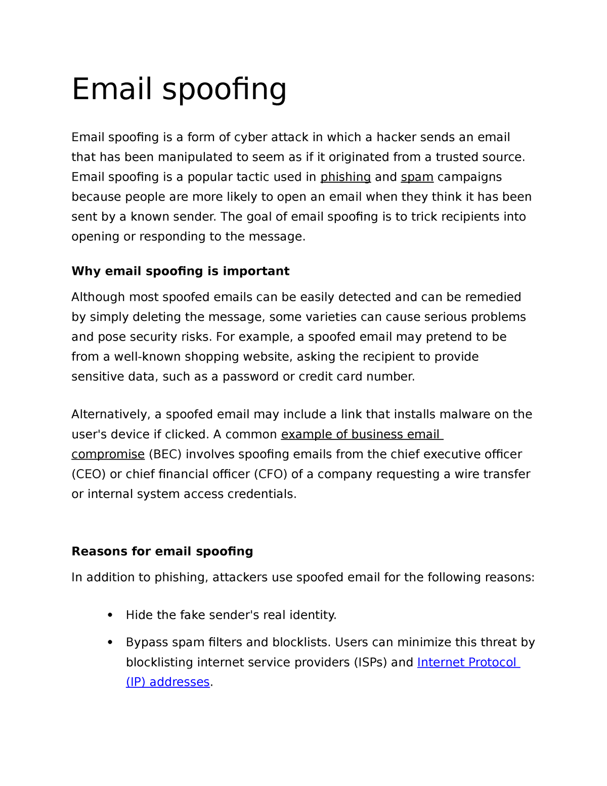 Hacking - Email spoofing Email spoofing is a form of cyber attack in ...