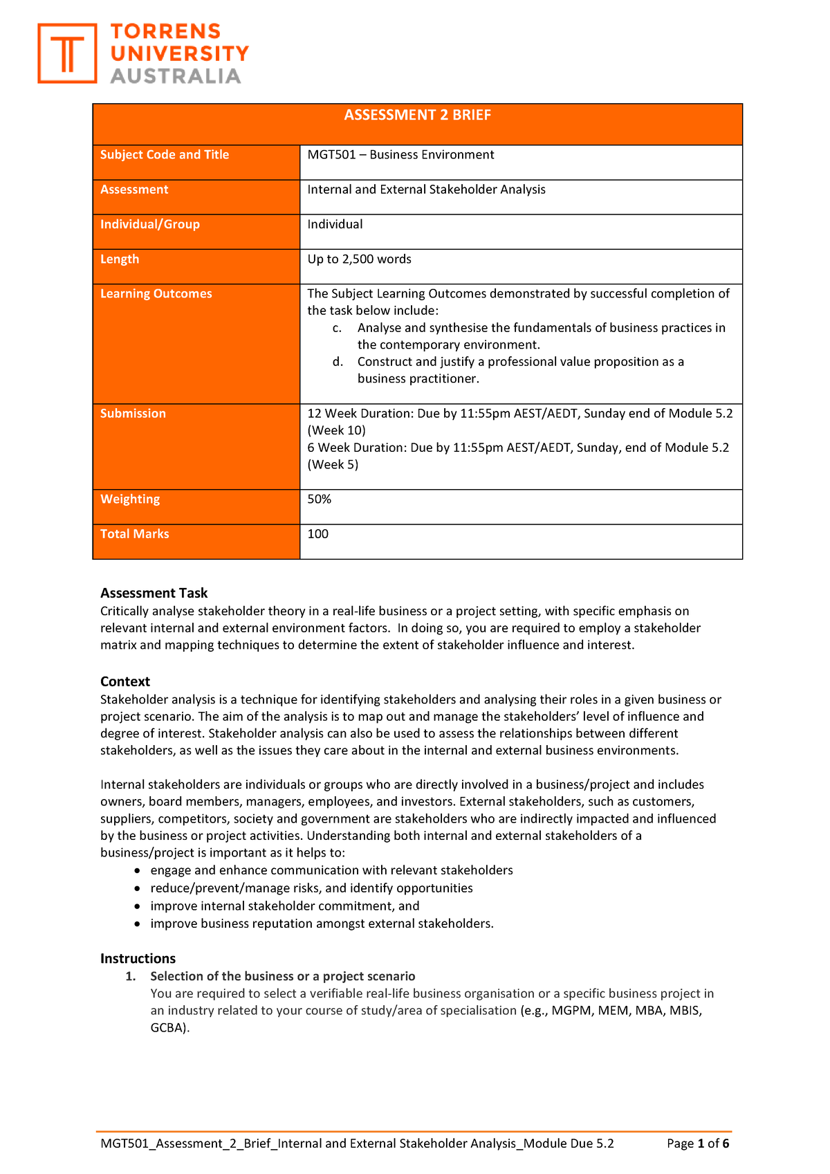 MGT501 Assessment 2 Brief - MGT501_Assessment_2_Brief_Internal and ...