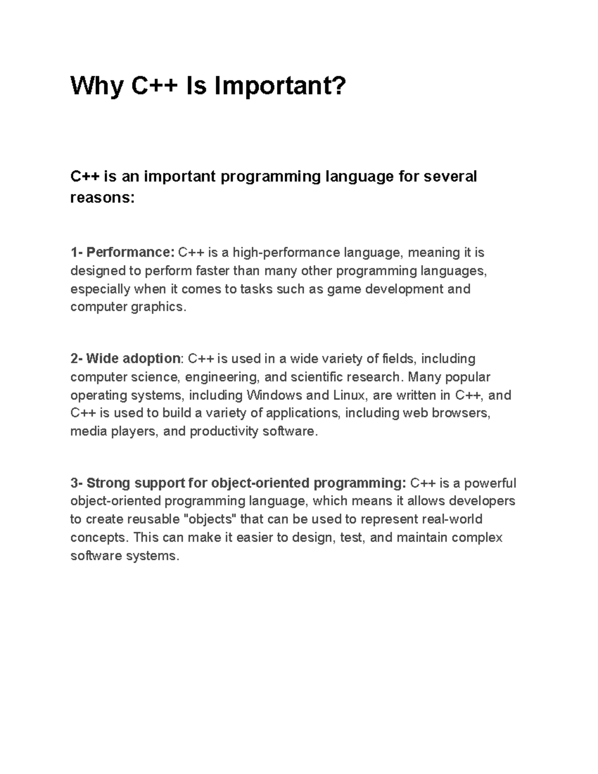 Why C++ Is Important - Google Docs - Why C++ Is Important? C++ is an ...
