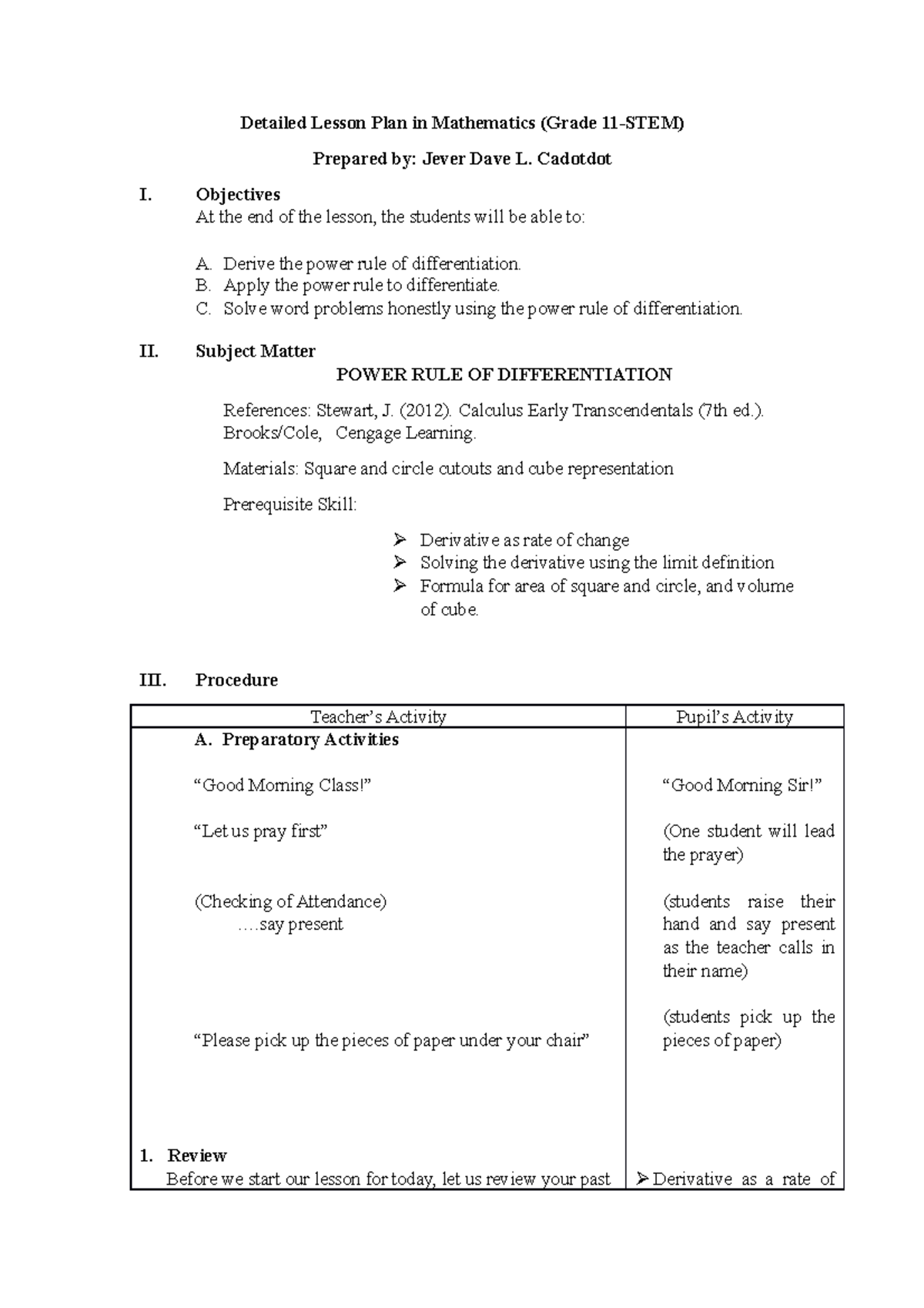 Cadotdot, Jever Dave-Detailed lesson plan( Educ 2) - Detailed Lesson ...