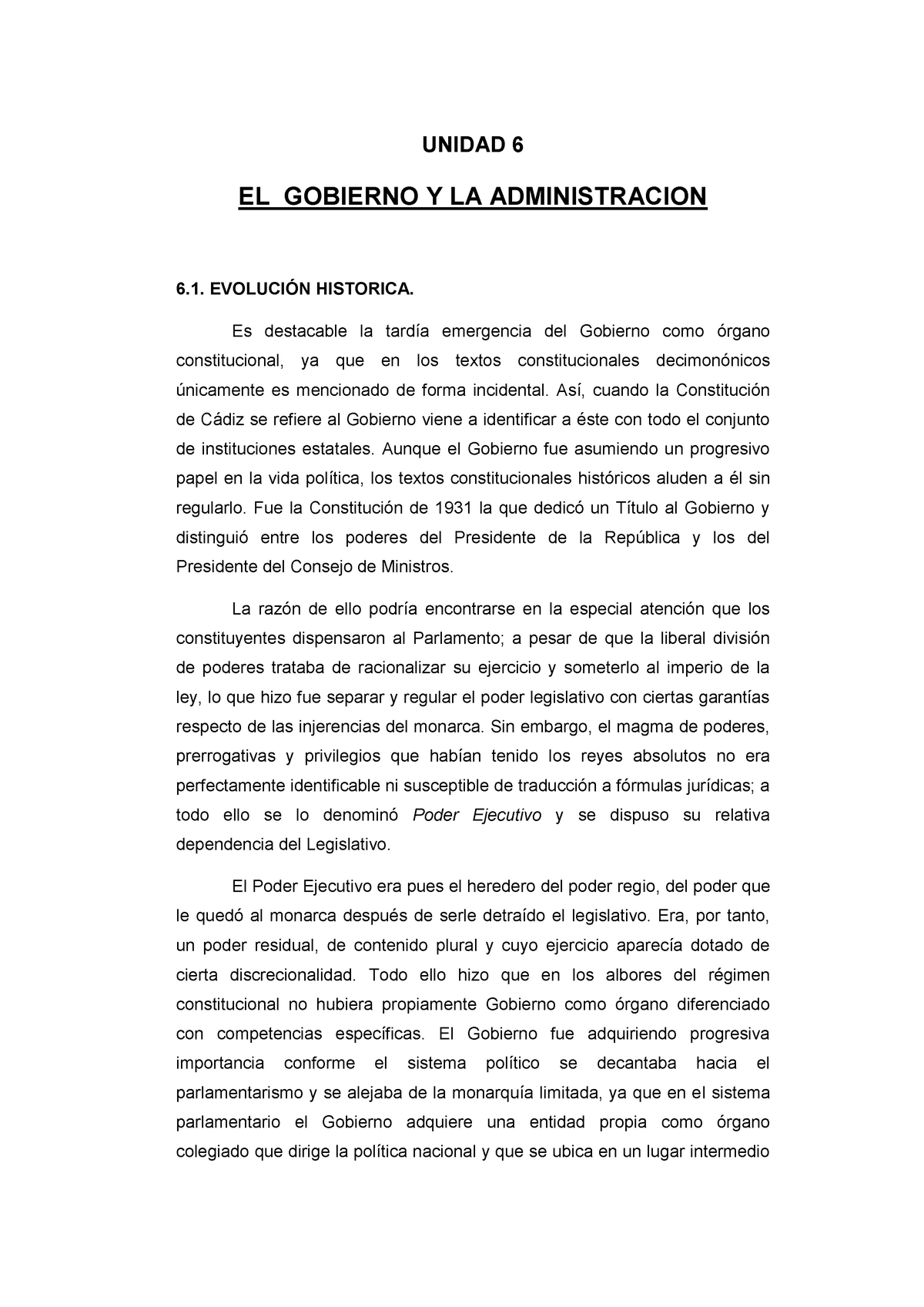 Unidad 6 - Tema 6 - UNIDAD 6 EL GOBIERNO Y LA ADMINISTRACION 6 ...