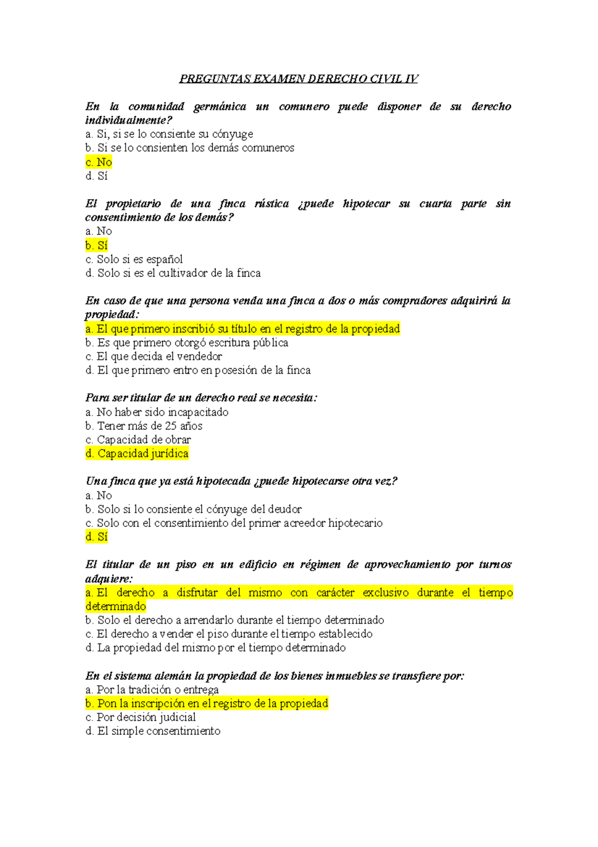 Preguntas Examen Civil Iv Preguntas Examen Derecho Civil Iv En La Comunidad Germ Nica Un