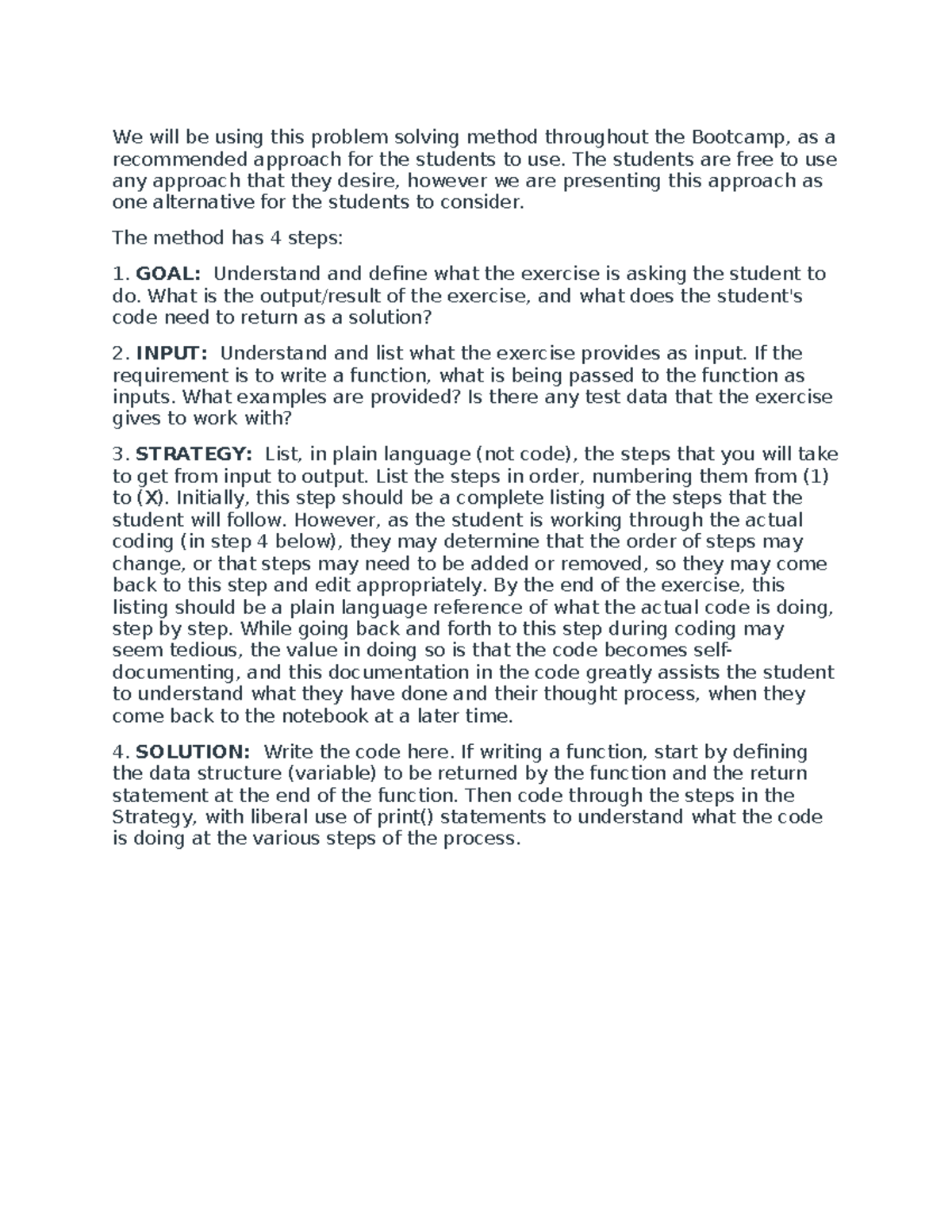 Bootcamp Problem Solving Method - We will be using this problem solving ...