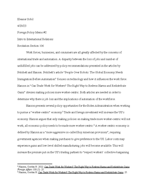 Foreign Policy Memo #1 Outline - Eleanor Sobil Foreign Policy Memo #1 ...