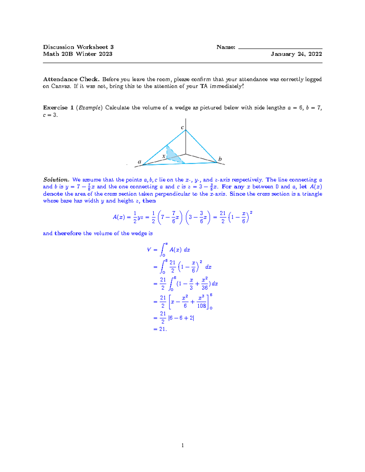 Discussion 3 Solns - Discussion Worksheet 3 Name: Math 20B Winter 2023 ...